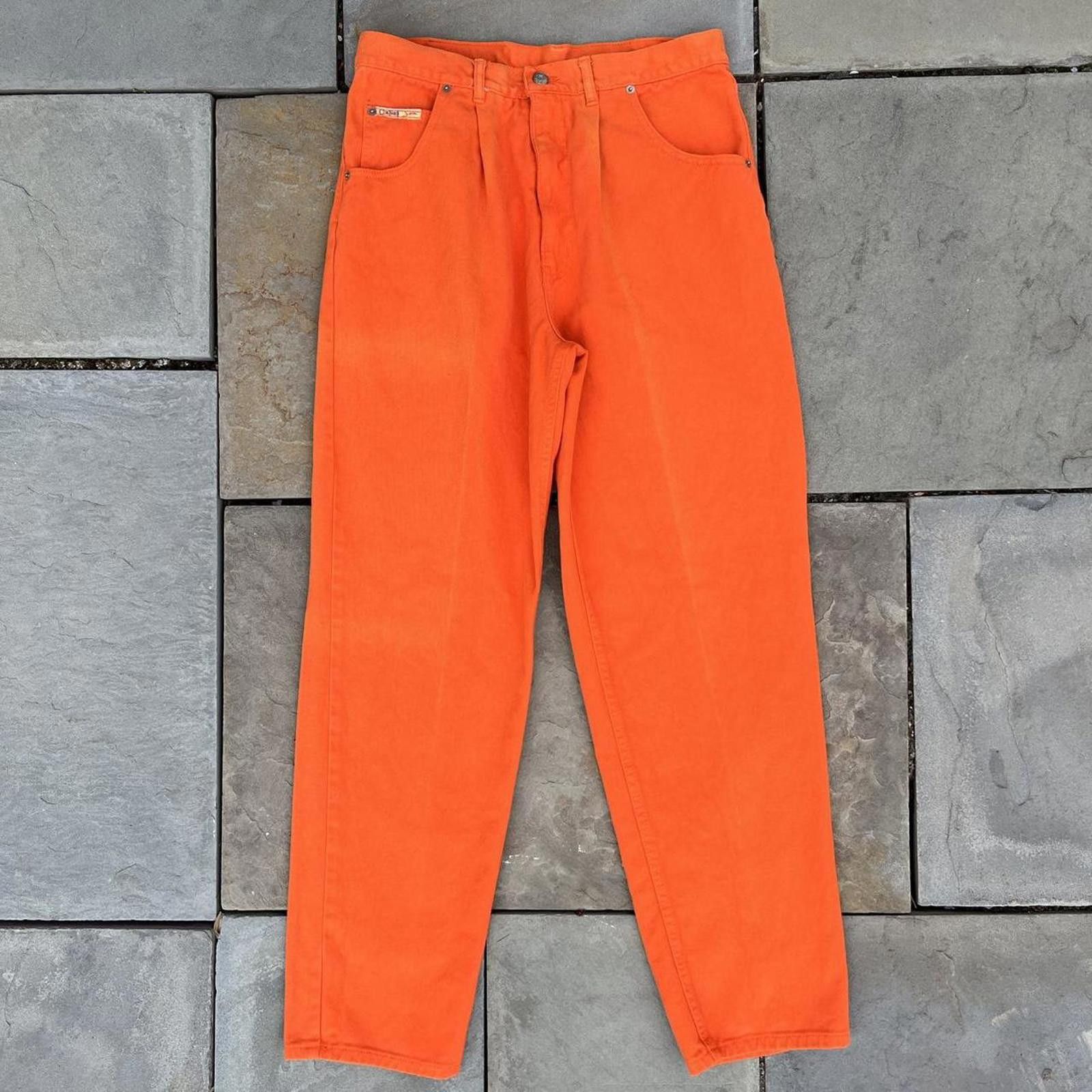 Vintage Vintage 90s Orange Denim Pleated Jeans Size US 33 - 2 Thumbnail