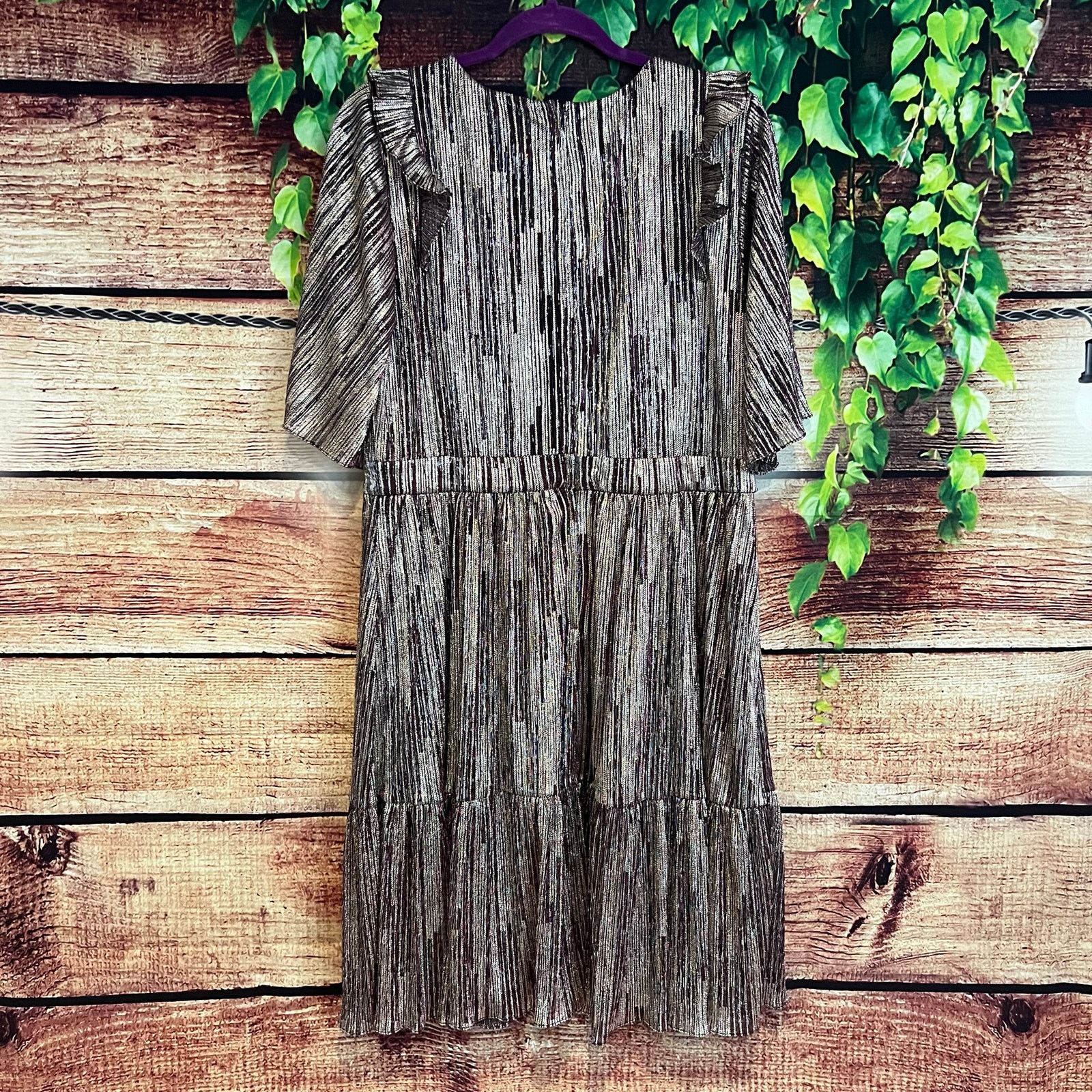 Lilly Pulitzer Lilly Pulitzer Racheli Dress 16 Midi Tiered Metallic Gold Size XXL / US 16-18 / IT 52-54 - 6 Thumbnail