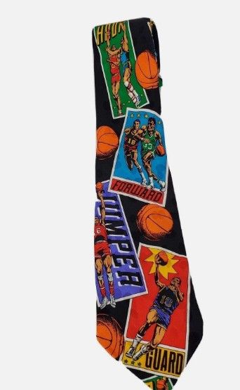 WWF Vintage Men's Silk Necktie Basketball Print Tie Addiction Size ONE SIZE - 1 Thumbnail