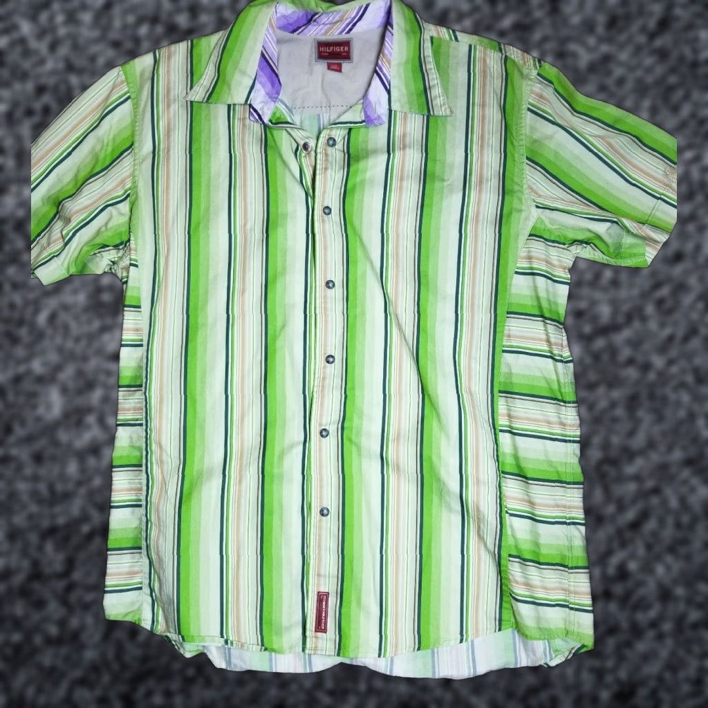 Tommy Hilfiger VINTAGE Tommy Hilfiger RED LABEL Pearl Snap Green Shirt St Patricks Day Mens L Button-Front Short Sleeve Cotton Size US L / EU 52-54 / 3 - 1 Thumbnail