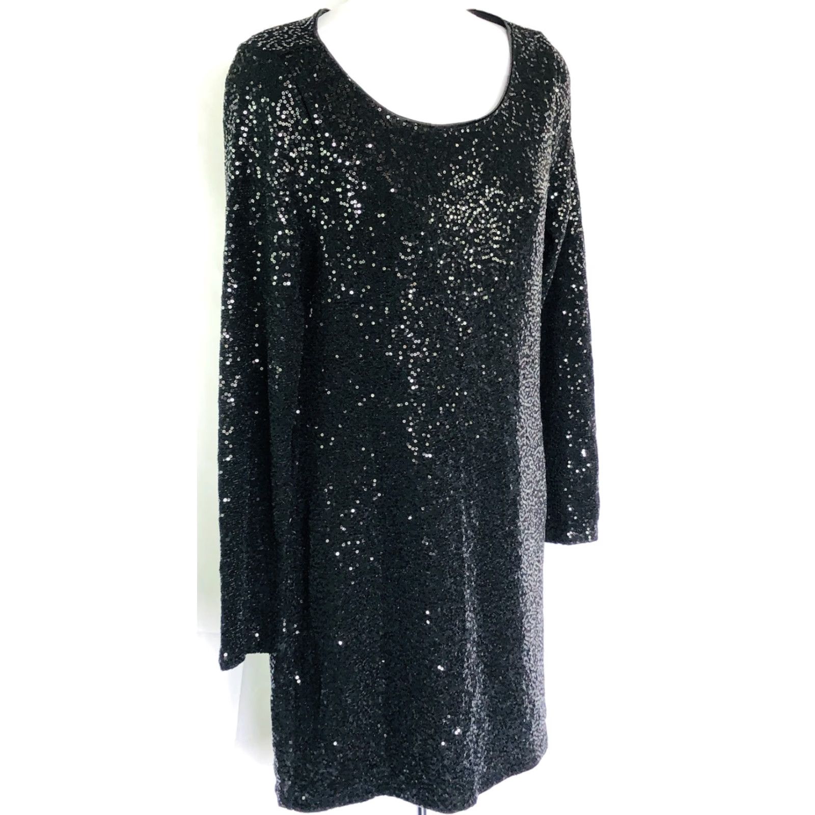 Express Black Sequin Mini Dress M Long Sleeve Crew Neck Party Cocktail  Clubwear Womens
