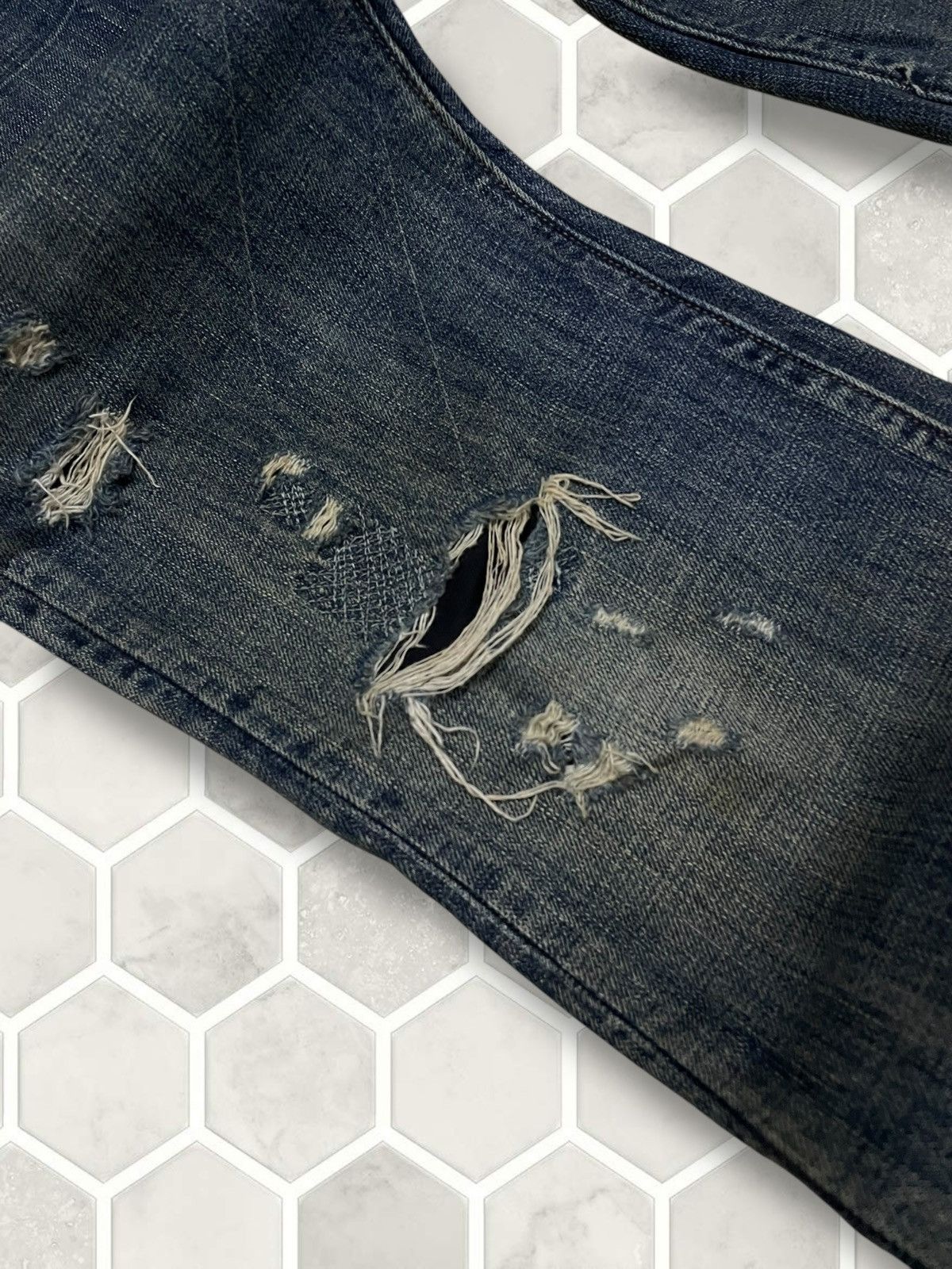 If Six Was Nine Vintage 1990s Rare Designer Japan Bartack Distressed Denim Size US 31 - 7 Thumbnail