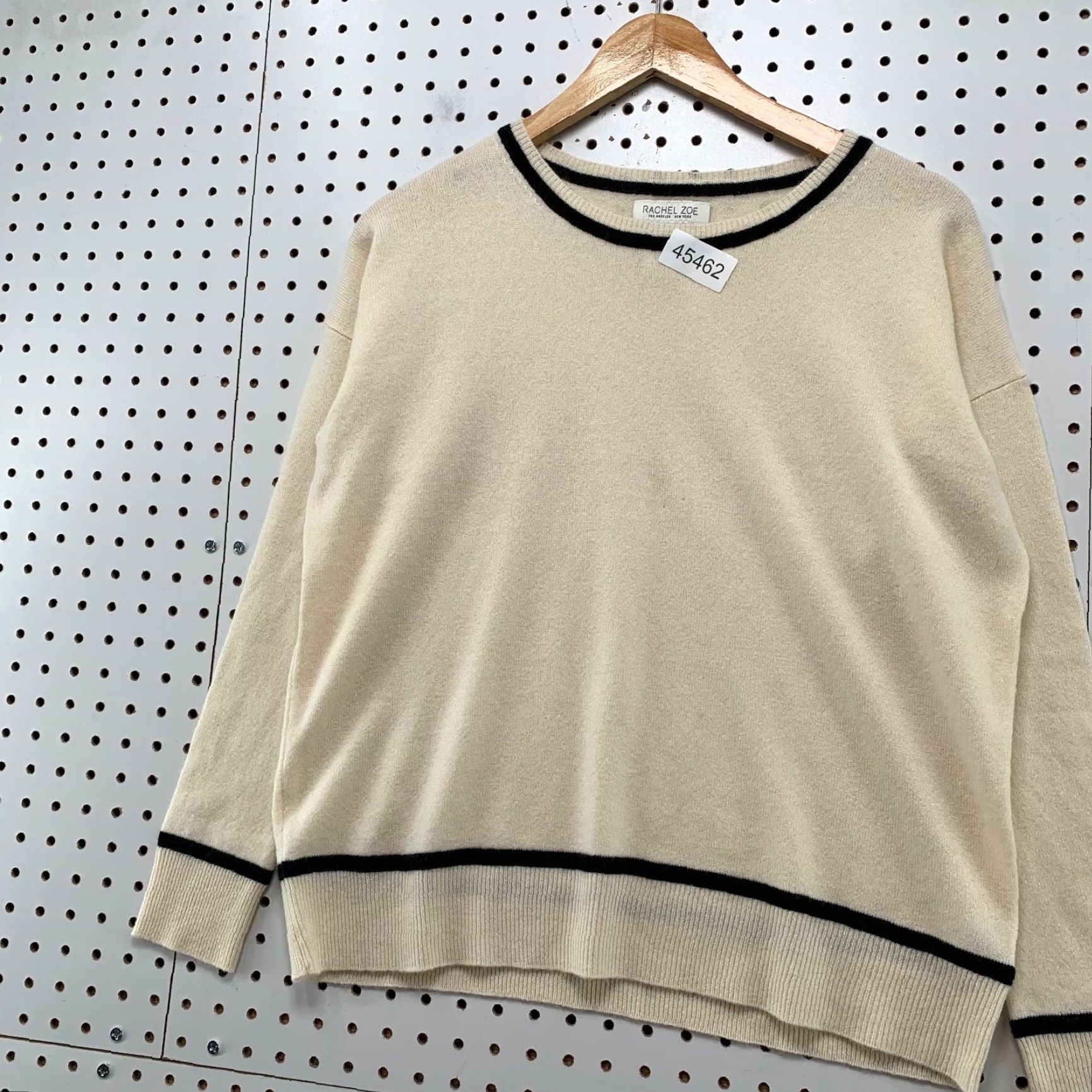Rachel Zoe Rachel Zoe 100% Cashmere Sweater Womens Medium Beige Black Trim Business Work Size M / US 6-8 / IT 42-44 - 3 Thumbnail