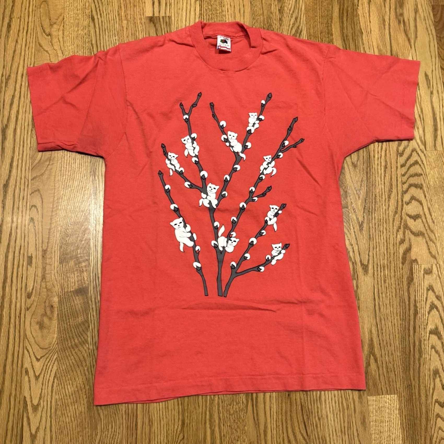 Fruit Of The Loom VINTAGE Cherry Blossom Cat Flowers T Shirt Pink L Kitty Cats 90s Funny Puff Print Fruit of the Loom Womens/Mens? Size L / US 10 / IT 46 - 4 Thumbnail