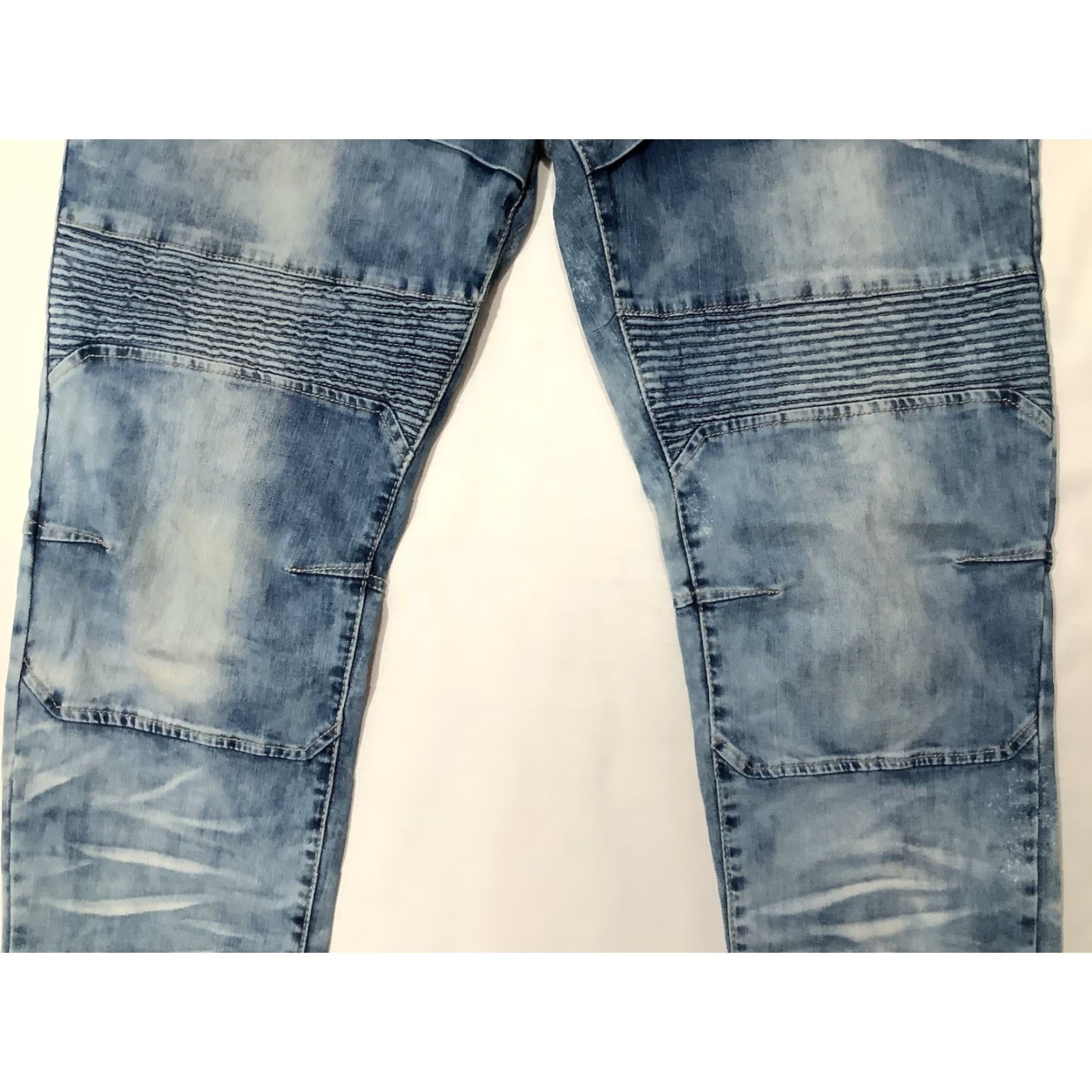 Denime VICTORIOUS Jeans Blue 38X32 Men Biker Denim Tapered Scrunched Moto 5-Pocket Design Jeans Men Accessories? Size US 38 / EU 54 - 3 Thumbnail