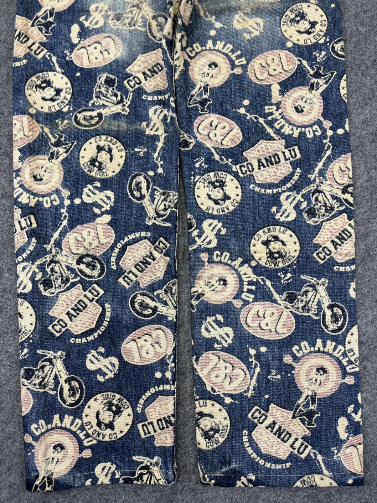 Japanese Brand 💥Hysteric Style💥Co&Lu Full Print Stone Wash Denim F695 Size US 33 - 10 Thumbnail
