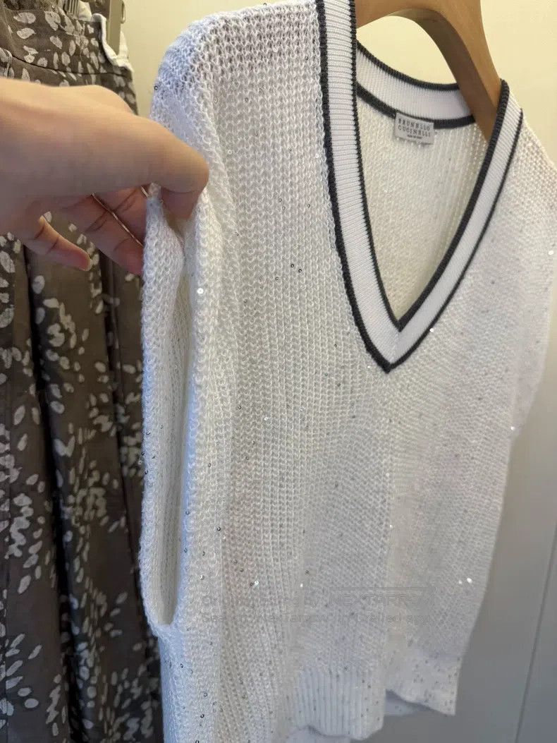 Brunello Cucinelli Brunello Cucinelli Sequined Linen Knit Vest Size S / US 4 / IT 40 - 4 Thumbnail