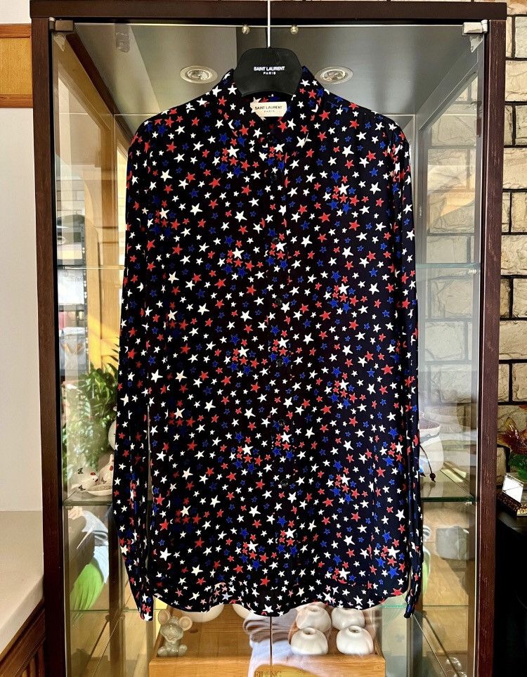 image of Saint Laurent Paris x YVES Saint Laurent Slp Authentic 16Fw Colored Silk Star Shirt in Black (Size 