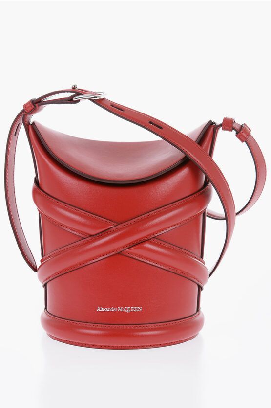 Alexander McQueen Curve Bucket Bag with Embossed Logo in red Size ONE SIZE - 1 Thumbnail