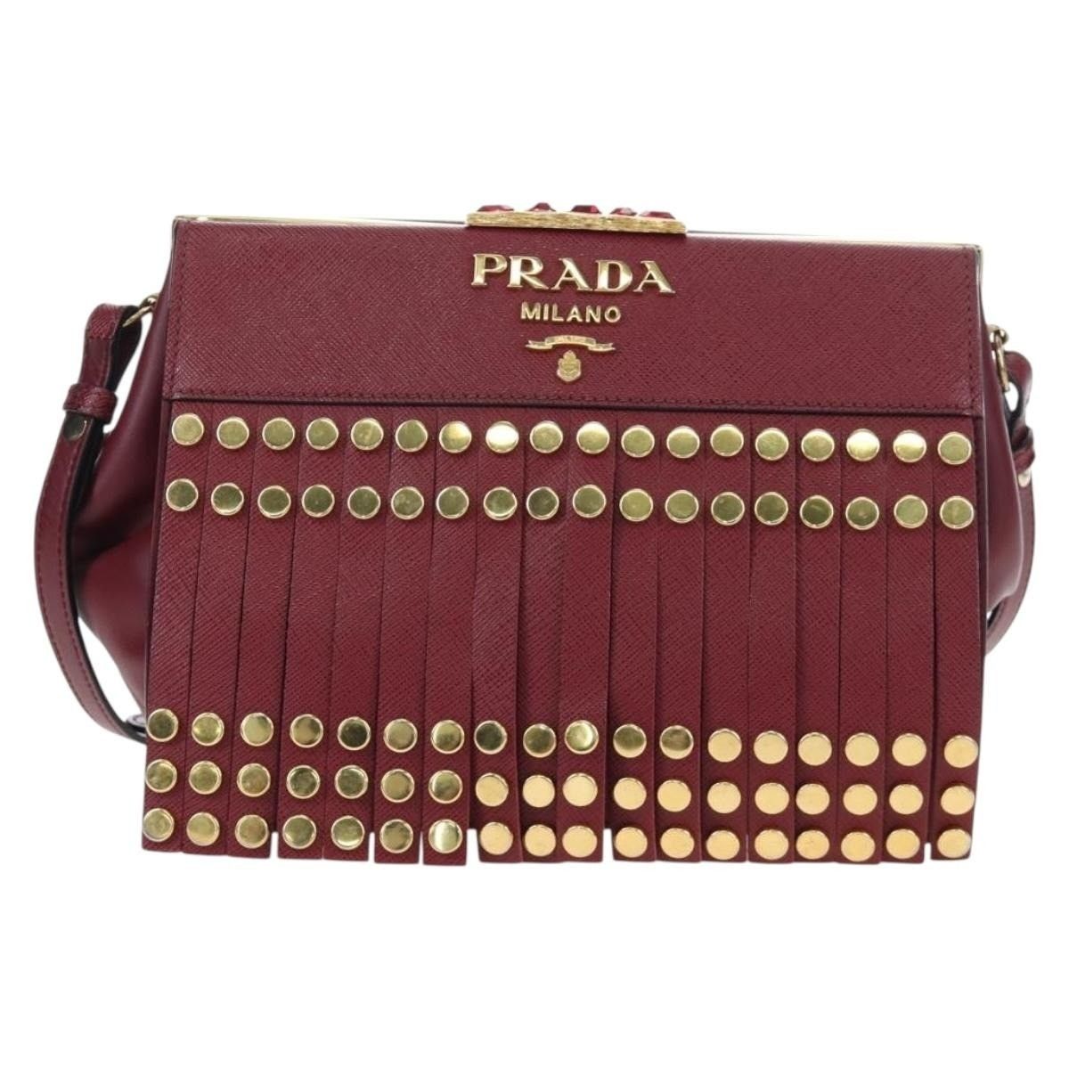 Prada Prada Saffiano Galleria Shoulder Bag Burgundy Size ONE SIZE - 1 Thumbnail