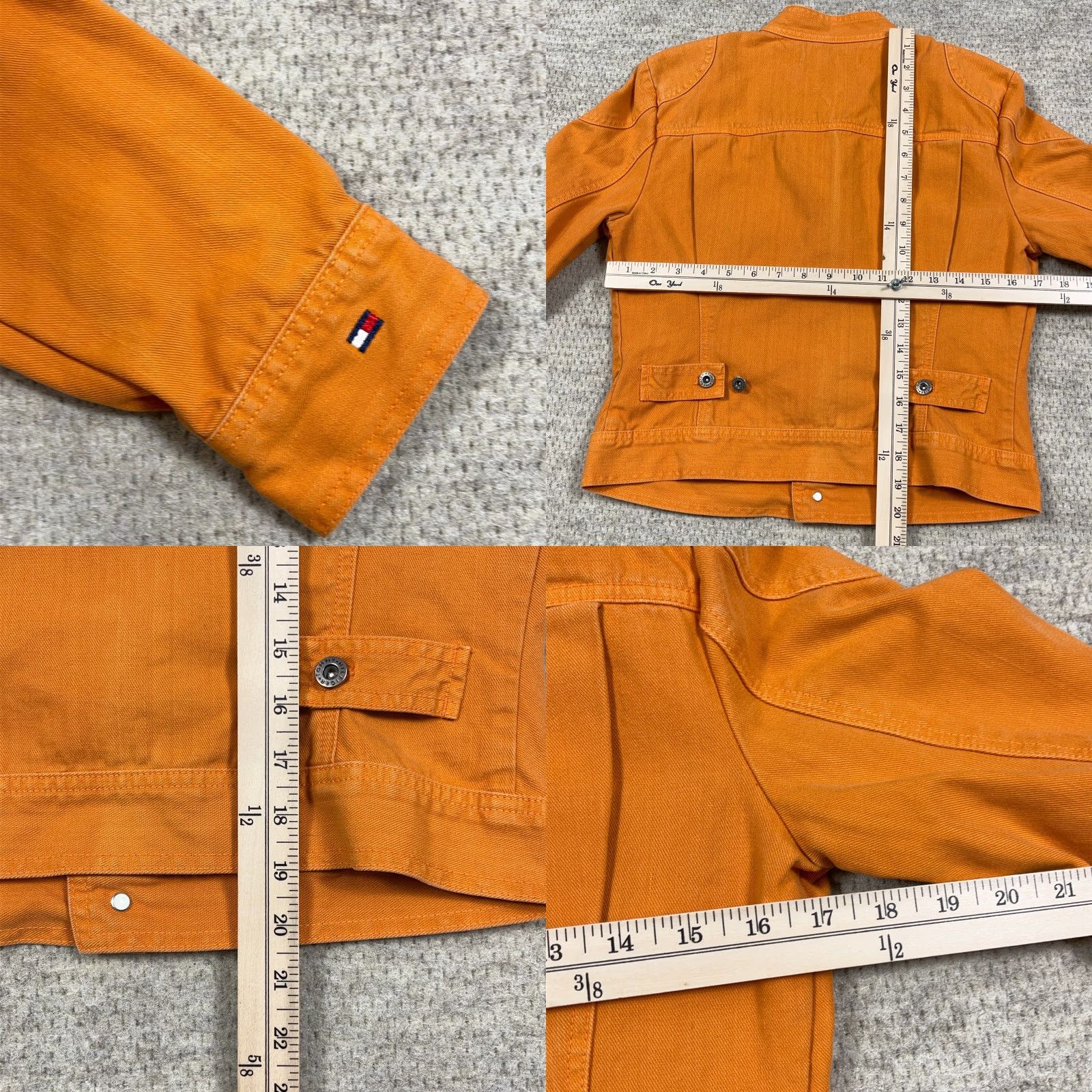 Tommy Hilfiger VINTAGE Tommy Hilfiger Denim Jacket Women M Orange Denim 80s 90s Biker Classic Modern Logo Pockets Mid Modern Womens Size M / US 6-8 / IT 42-44 - 8 Thumbnail