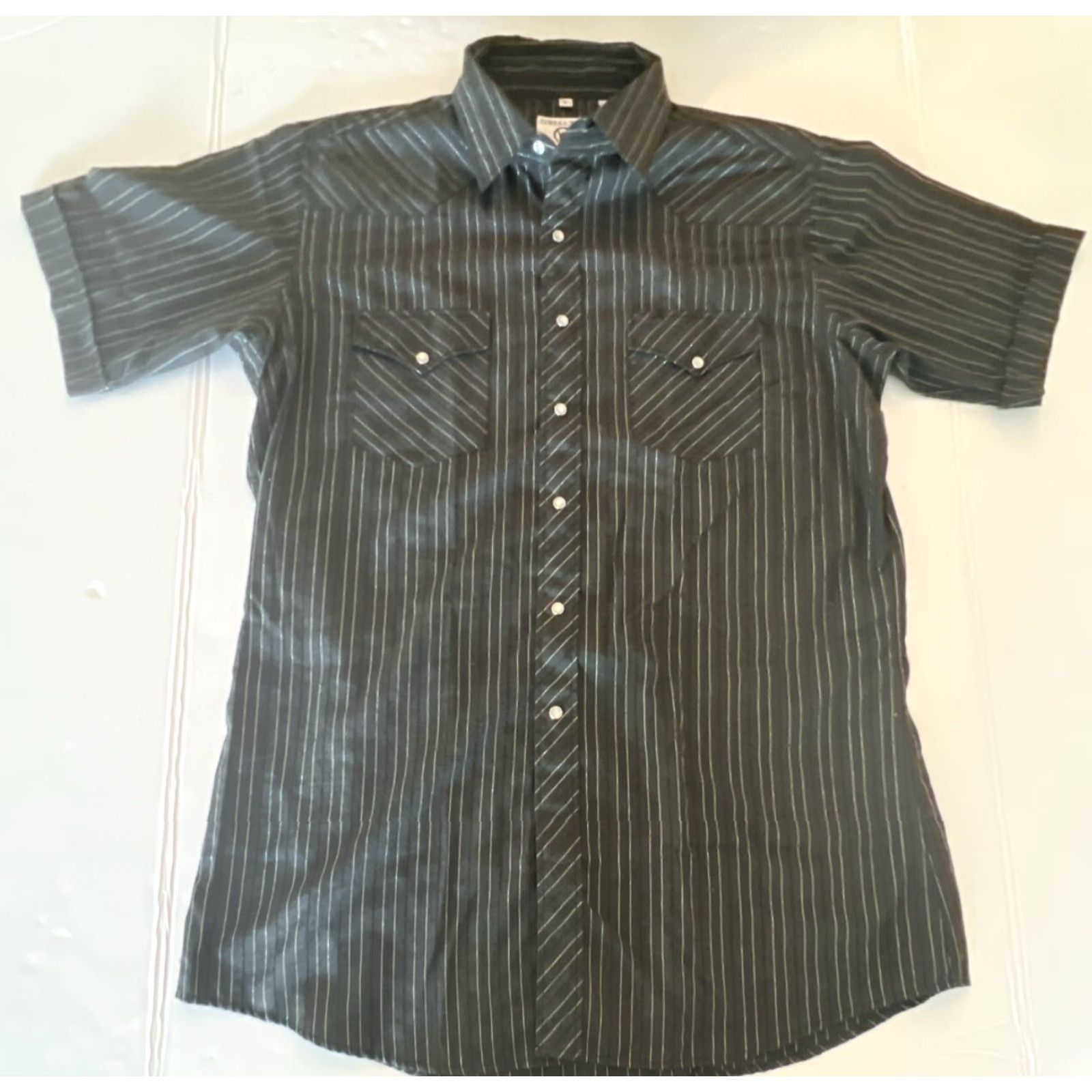 Vintage VINTAGE Corral West Ranch Wear Men’s Large Pearl Snap Striped Short Sleeve USA Shirt Men L Black Striped USA Buttons Snap Size US 33 - 3 Thumbnail