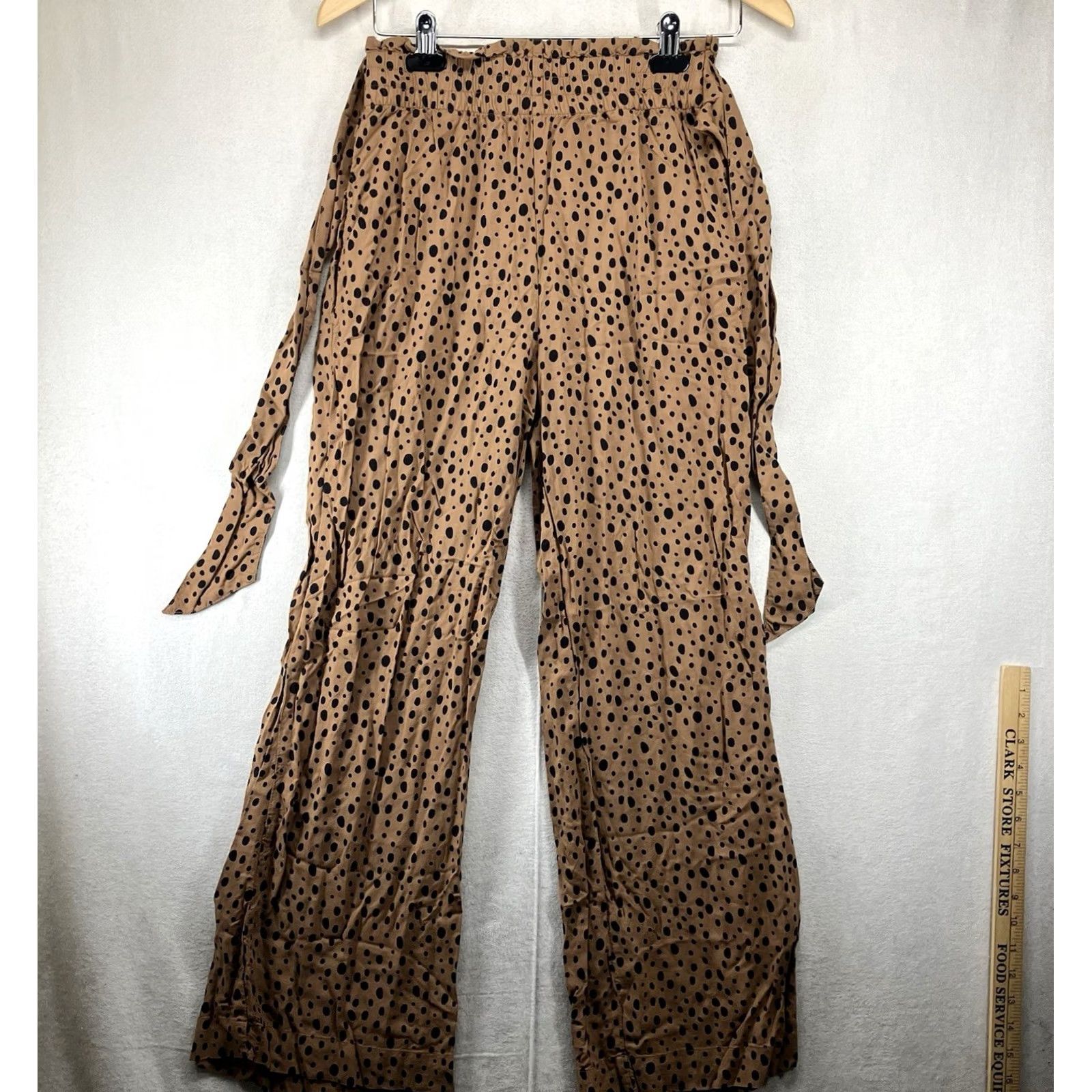 Abercrombie & Fitch Abercrombie & Fitch Women's Pants Wide-Leg High Waist Belted Chiffon Viscose Leopard Dots XS Brown Polka Dot 90s Bohemian City Festival Casual Size 26" / US 2 / IT 38 - 2 Thumbnail