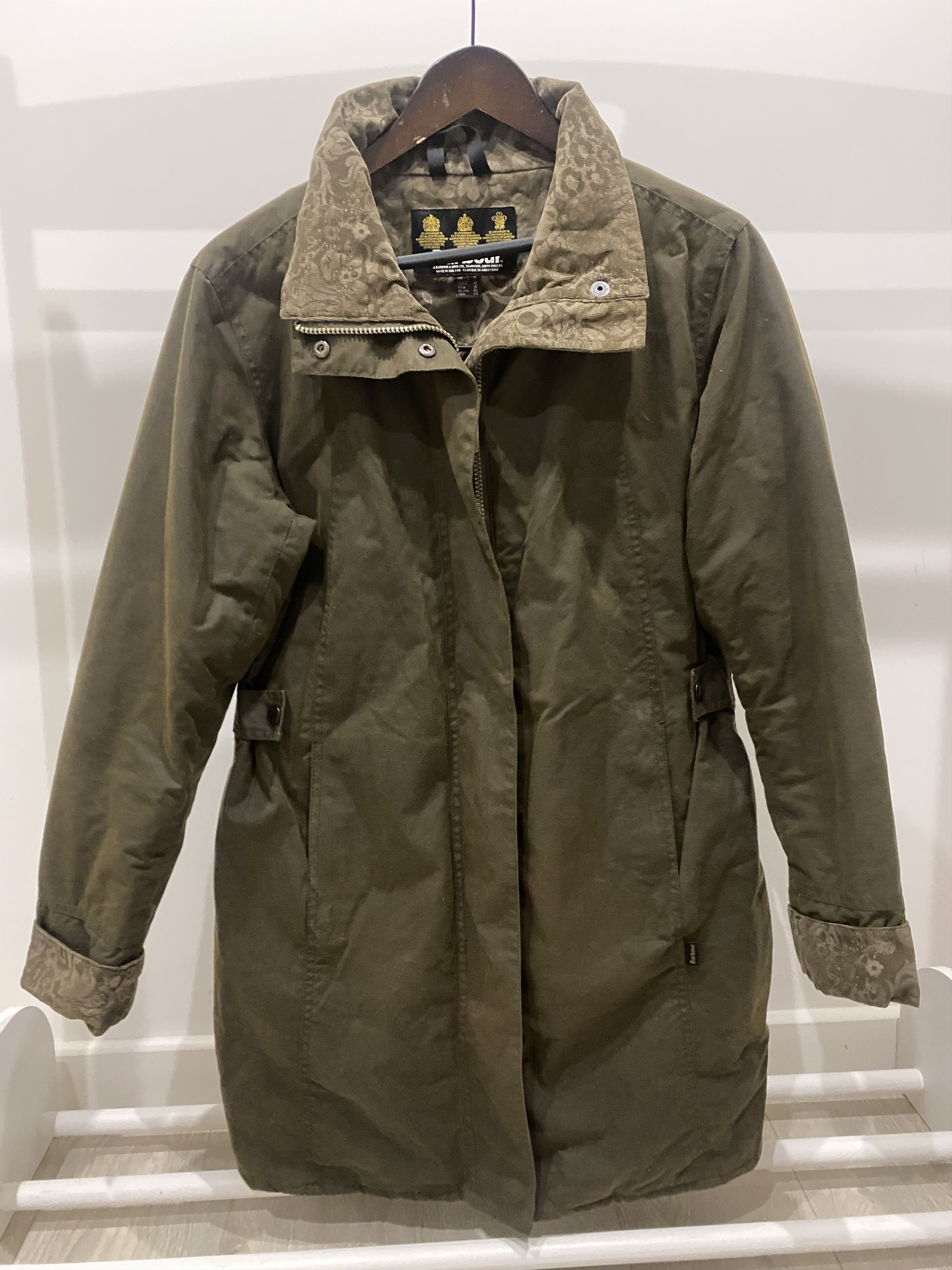 image of Barbour Newhampshire Waxed Jacket in Olive, Women's (Size Large)