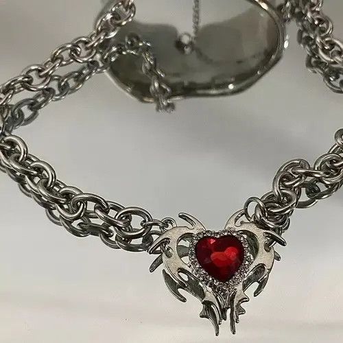 Jewelry Red Zircon Love Pendant Necklace Size ONE SIZE - 1 Thumbnail