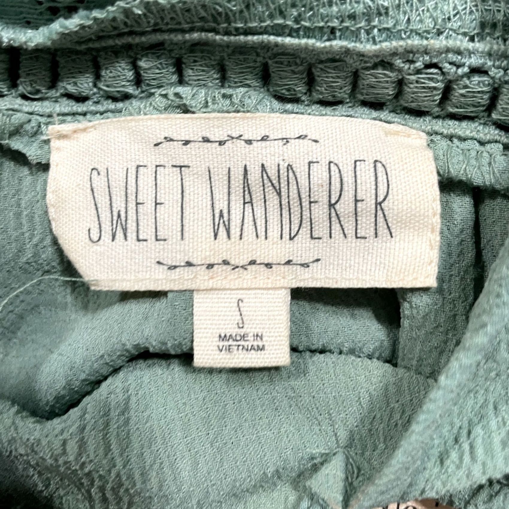 Vintage Sweet Wanderer Tank Womens Small Green Ruffled V-Neck Lace Detail Sleeveless Size S / US 4 / IT 40 - 3 Thumbnail