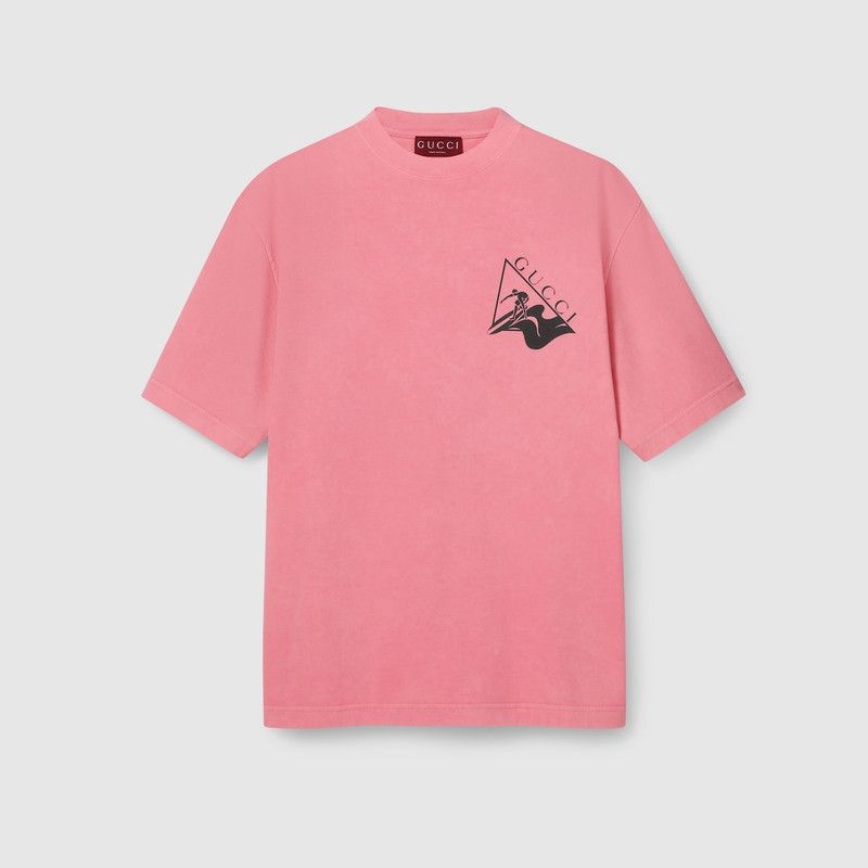 Gucci o1loc1c1125 798115 Printed Cotton Jersey T Shirt in Pink Size US XS / EU 42 / 0 - 1 Thumbnail