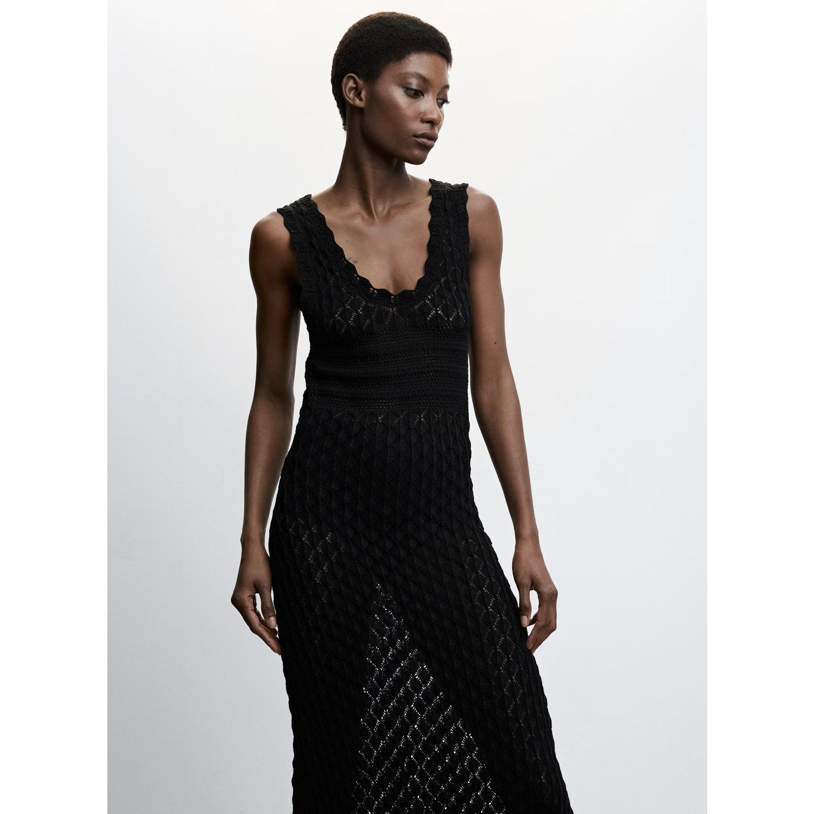 Mango Openwork Knit Maxi Dress NWT Black