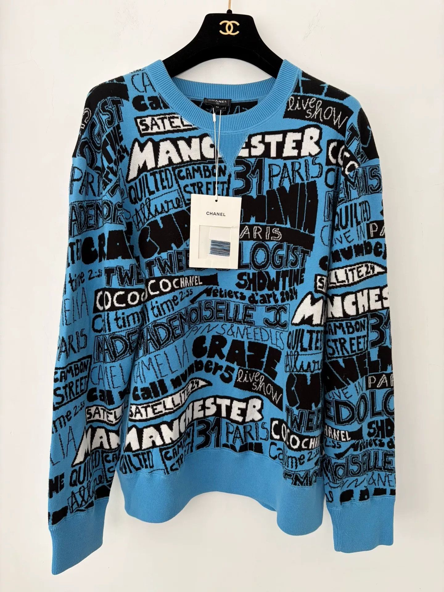 Chanel 24A Blue Letter Graffiti Sweater