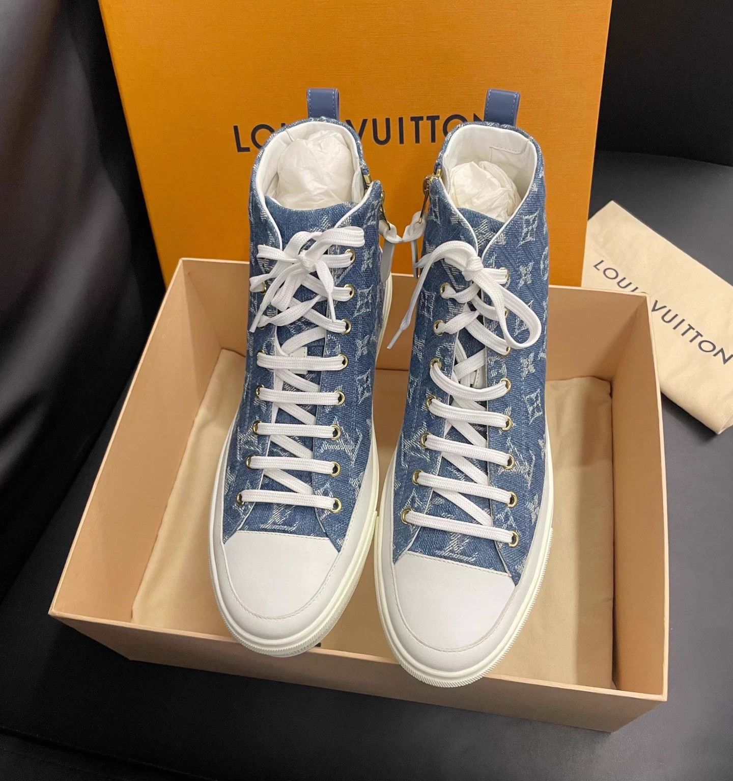 Louis Vuitton LV Monogram Denim Blue High-Top Canvas Sneakers Size 42 Size US 9 / EU 42 - 1 Thumbnail