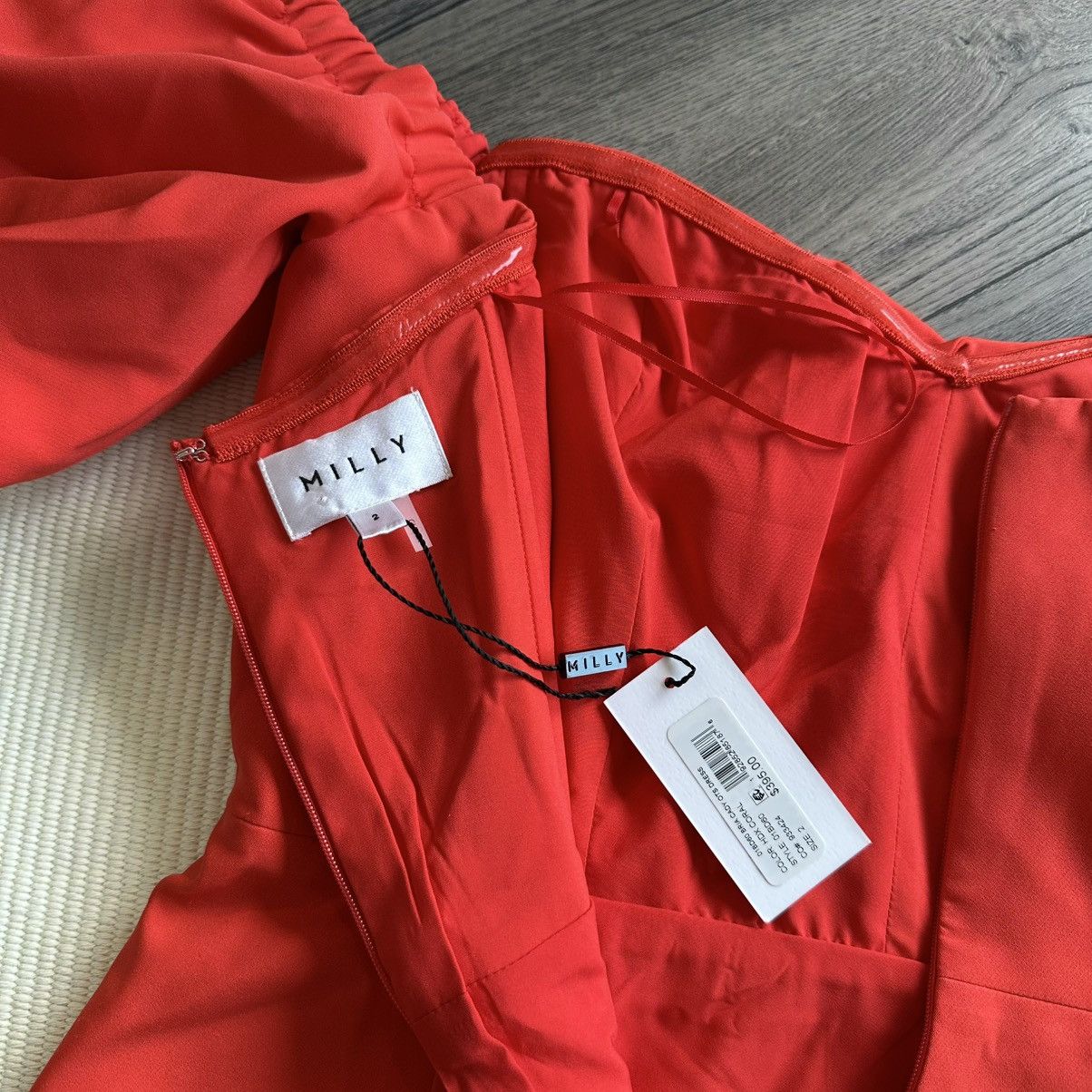 MILLY Milly Bria Off-the-Shoulder Midi Coral Dress Size XS / US 0-2 / IT 36-38 - 8 Thumbnail
