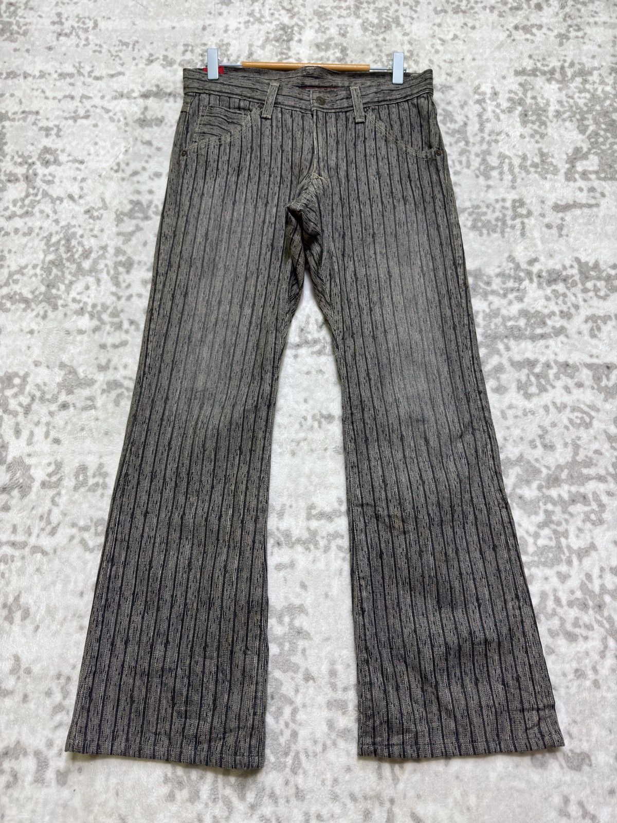 Japanese Brand Vintage Blueway Japanese Flare Denim Bootcut Striped Jeans Size US 31 - 1 Thumbnail