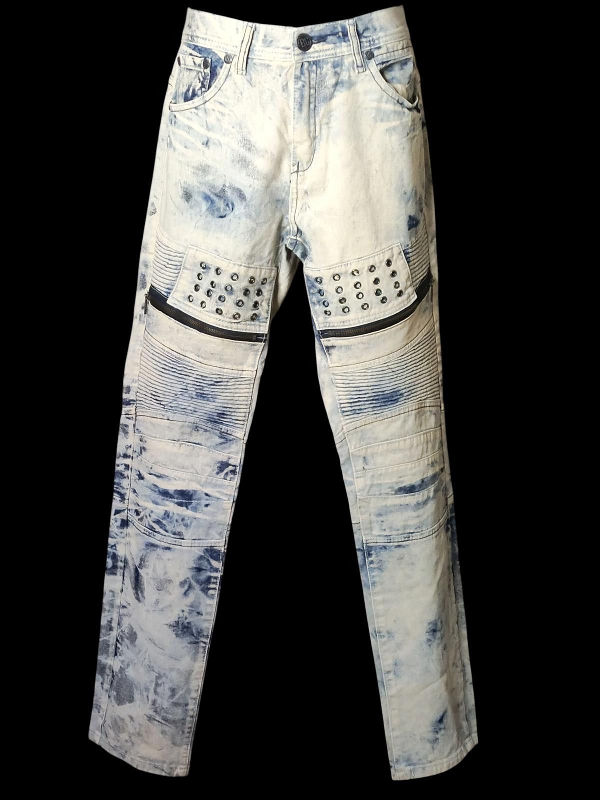 Other Men's Statement Acid Wash Jeans with Stud and Zipper Details Size US 32 / EU 48 - 3 Thumbnail