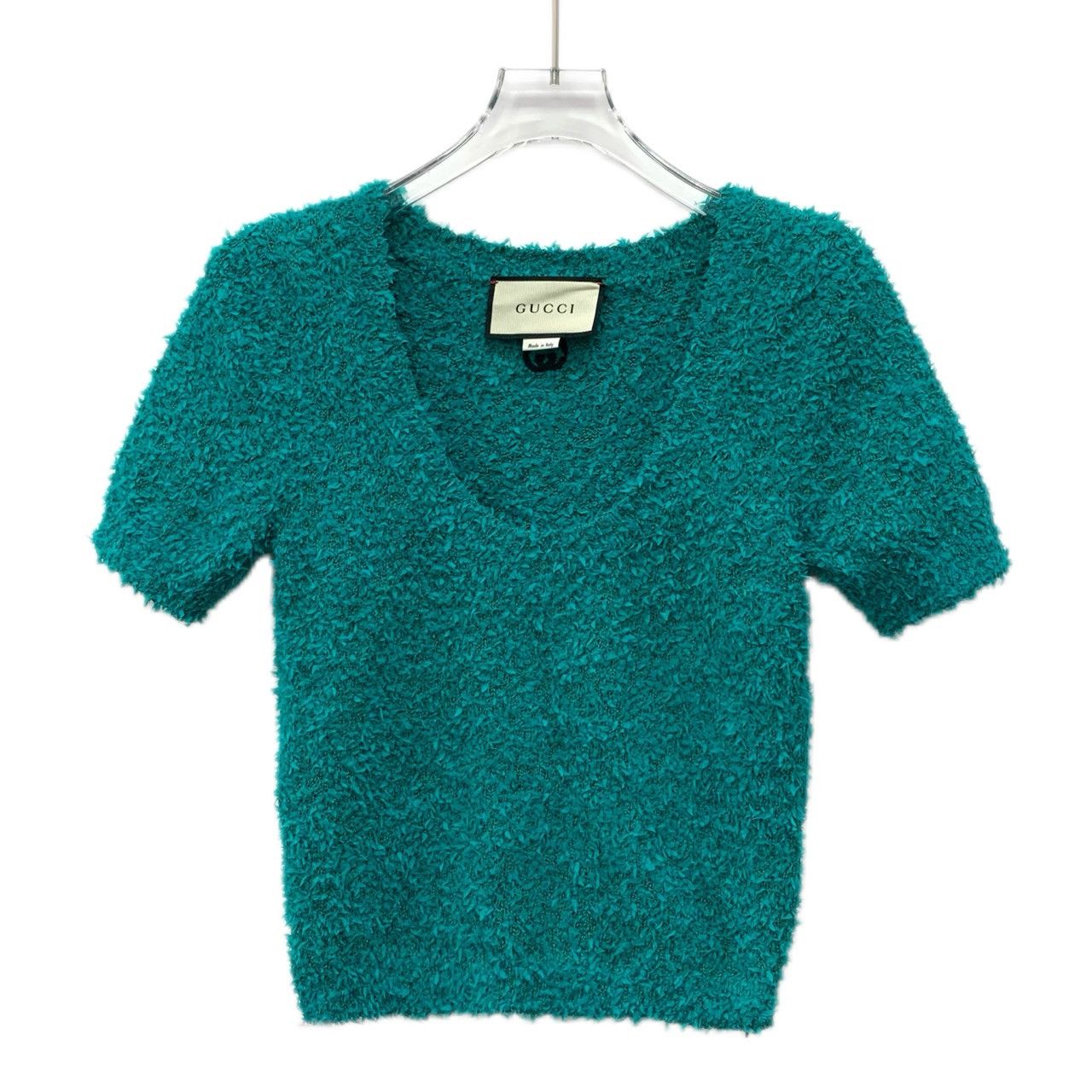 Gucci Gucci Blue Tweed-Knit Crew Neck Short-Sleeve Top (Size S) Size S / US 4 / IT 40 - 1 Thumbnail
