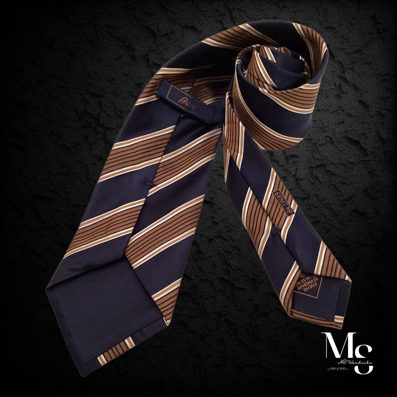 Brioni BRIONI XL Blue Brown Luxury Silk Tie Hand Made In Italy W: 3 Size ONE SIZE - 2 Thumbnail