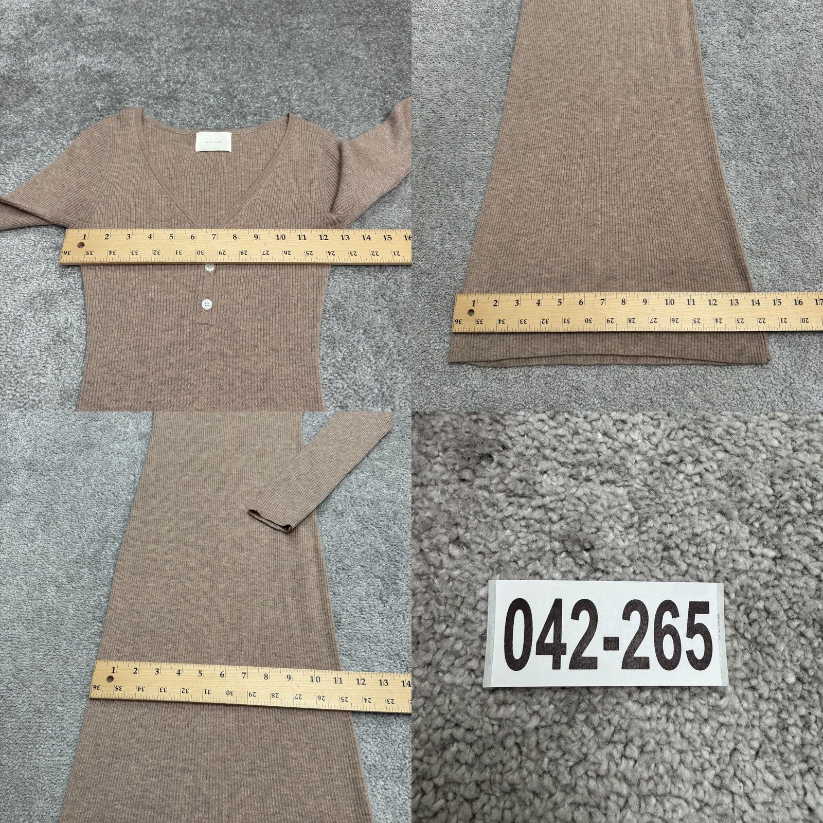 Vintage AllRow Knitted Henley Midi Sweater Dress Womens XS Taupe Brown Long Sleeve Wool Blend Size XS / US 0-2 / IT 36-38 - 9 Thumbnail