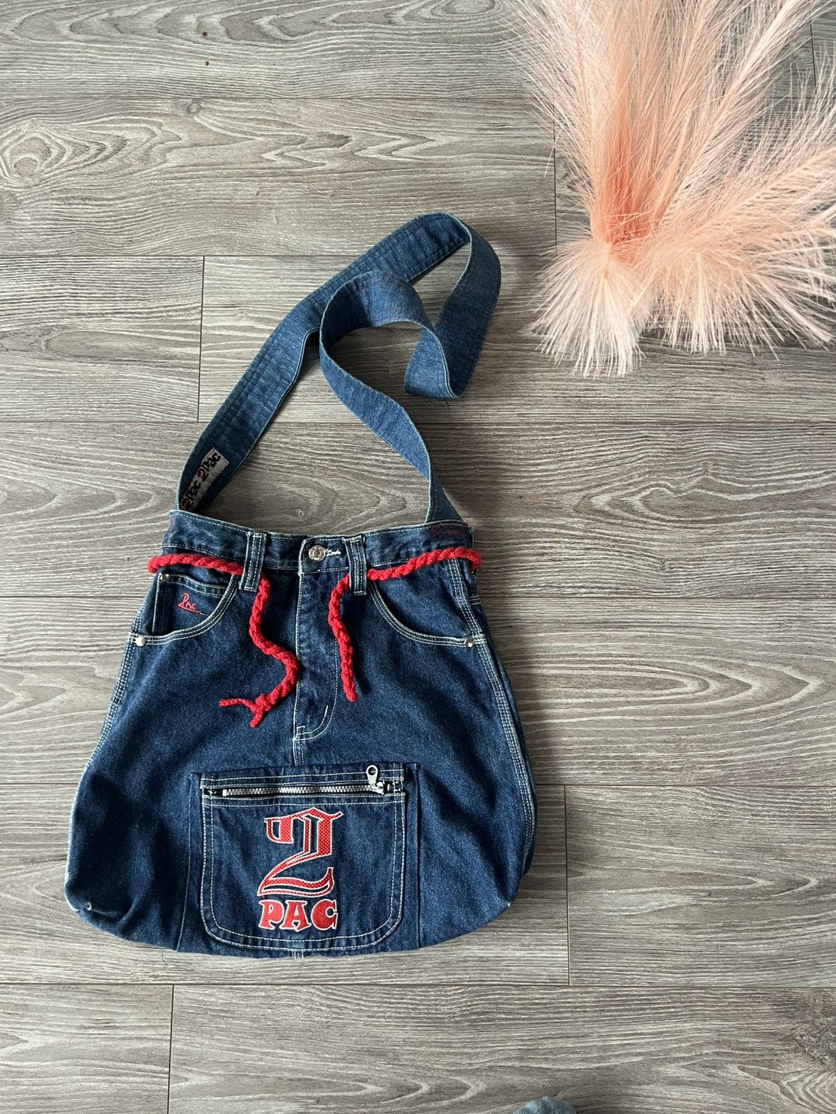 Affliction × Handmade ‼️Vintage Handmade Avant Garde 2Pac Denim Big Logo Sling Bag‼️ Size ONE SIZE - 1 Thumbnail
