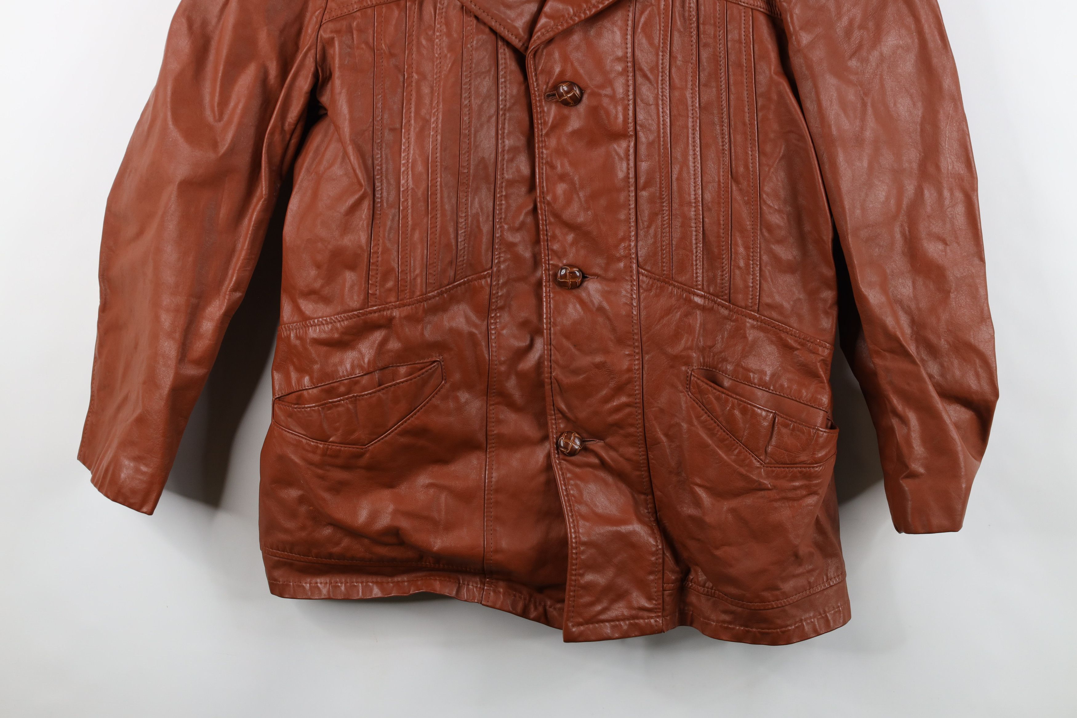Vintage Vintage 70s Streetwear Lined Leather Button Jacket Brown USA Size US XL / EU 56 / 4 - 3 Thumbnail