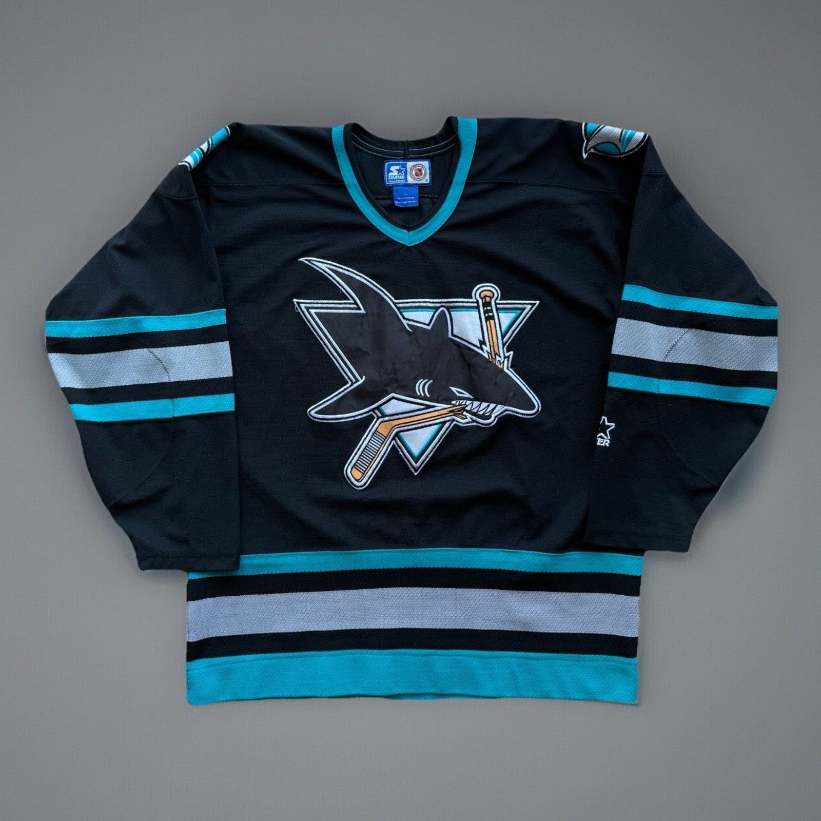 Vintage San Jose Sharks Jersey Black Teal 90s Starter NHL