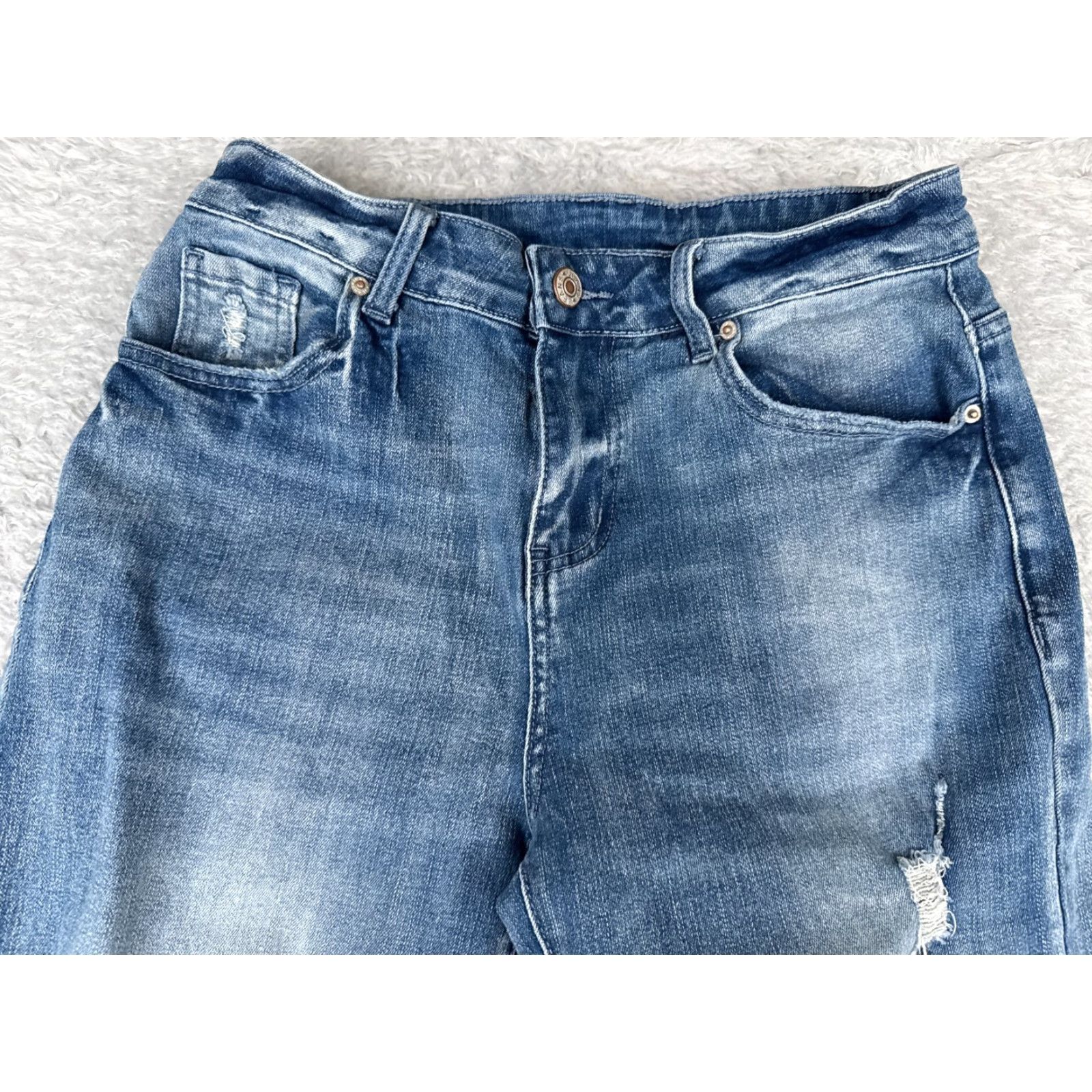 Vintage Womens Jeans Blue Denim Wide Leg Flared Distressed Mid Rise 27x28 Cotton Blend 6 Regular 5-Pocket Design Jeans Size 28" / US 6 / IT 42 - 4 Thumbnail
