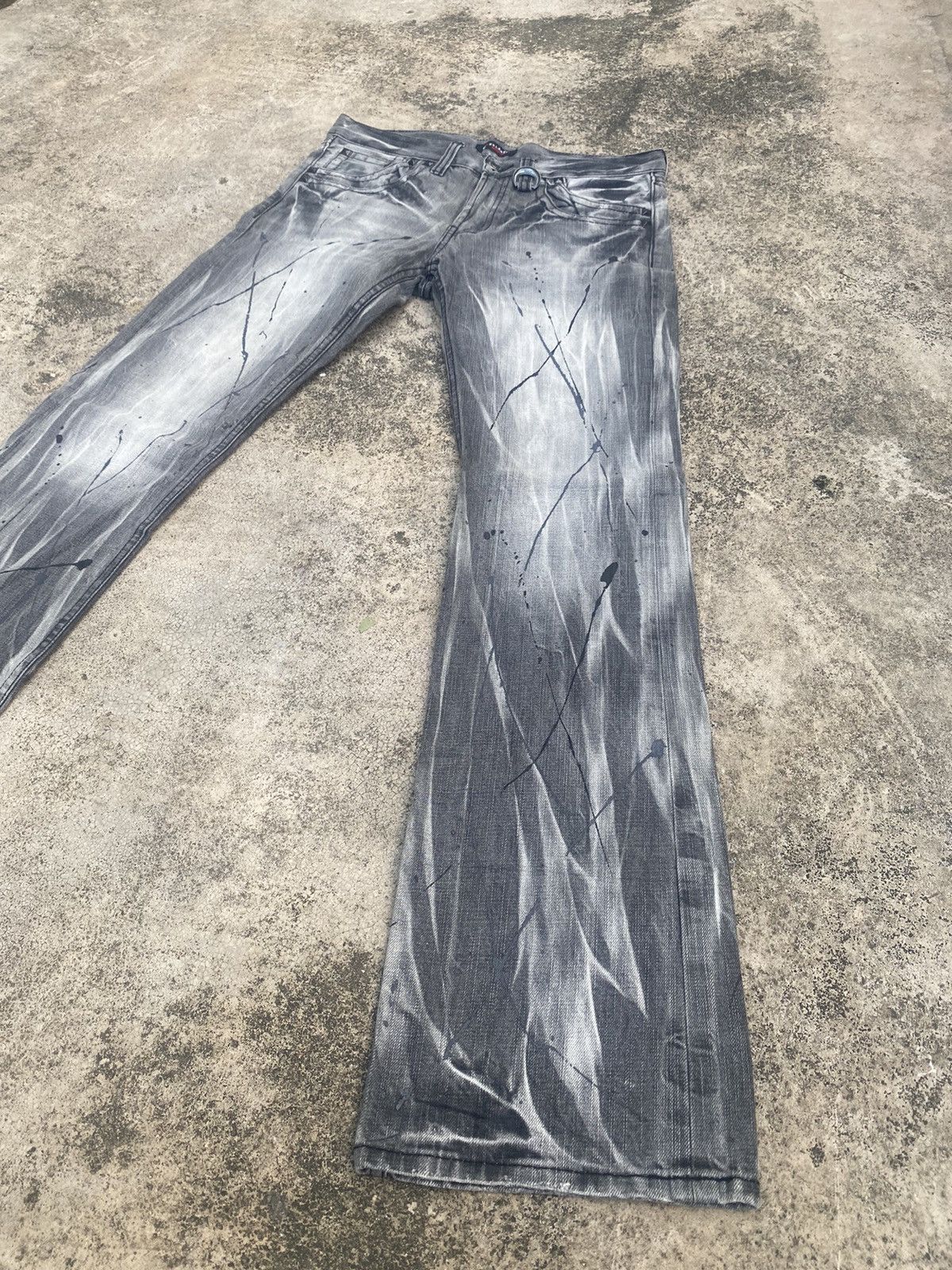 If Six Was Nine × Japanese Brand Flare Jeans Sorridere Honeycomb Painted Splash Size US 32 / EU 48 - 2 Thumbnail