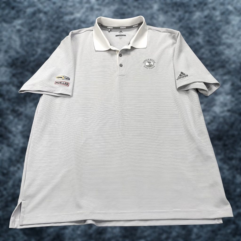 Adidas Adidas Golf Polo Shirt Mens XL White Striped Performance Logo Polo Shirt Size US XL / EU 56 / 4 - 1 Thumbnail