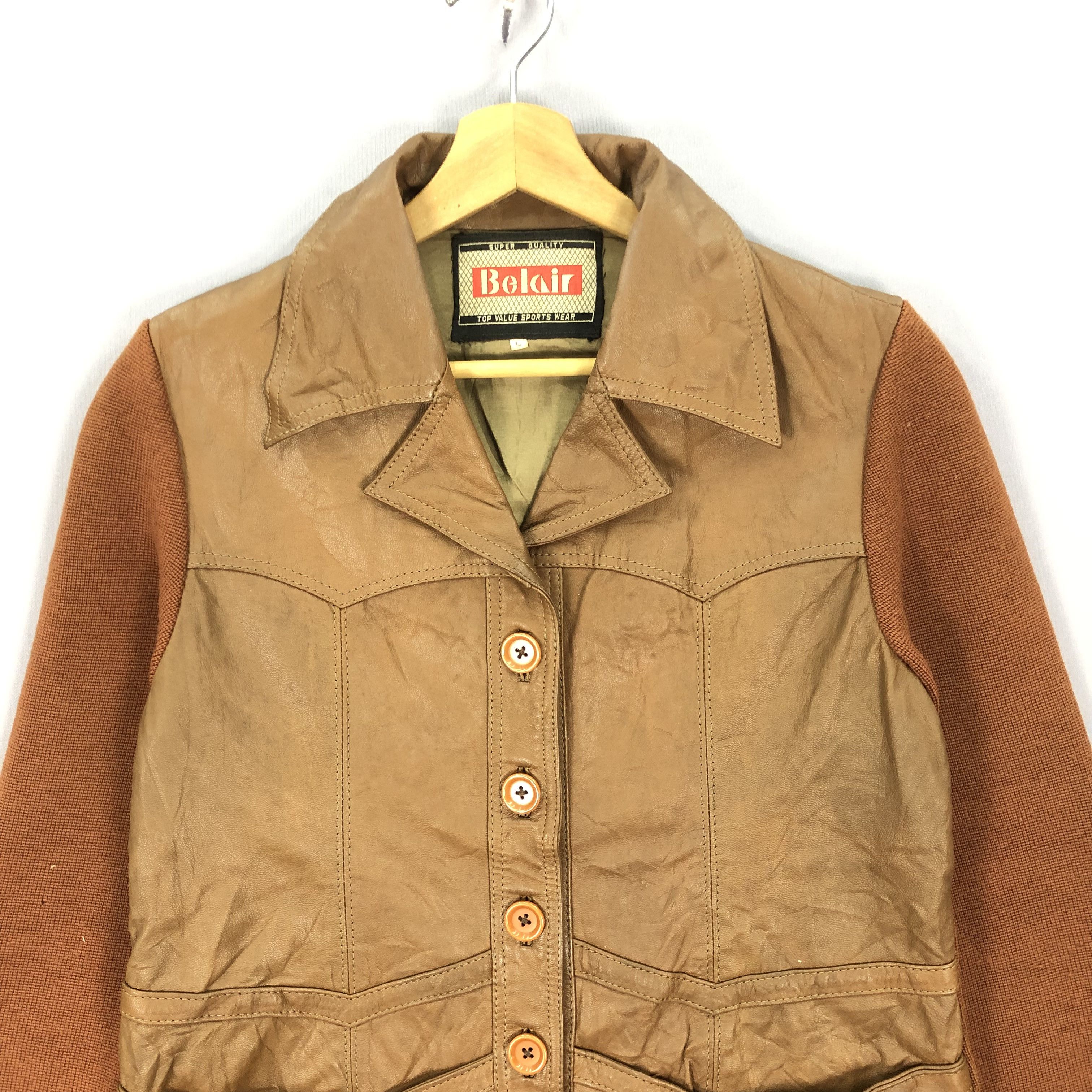 Japanese Brand × Vintage Vintage 90s Belair Leather Wool Knitted Jackets Size US S / EU 44-46 / 1 - 2 Thumbnail