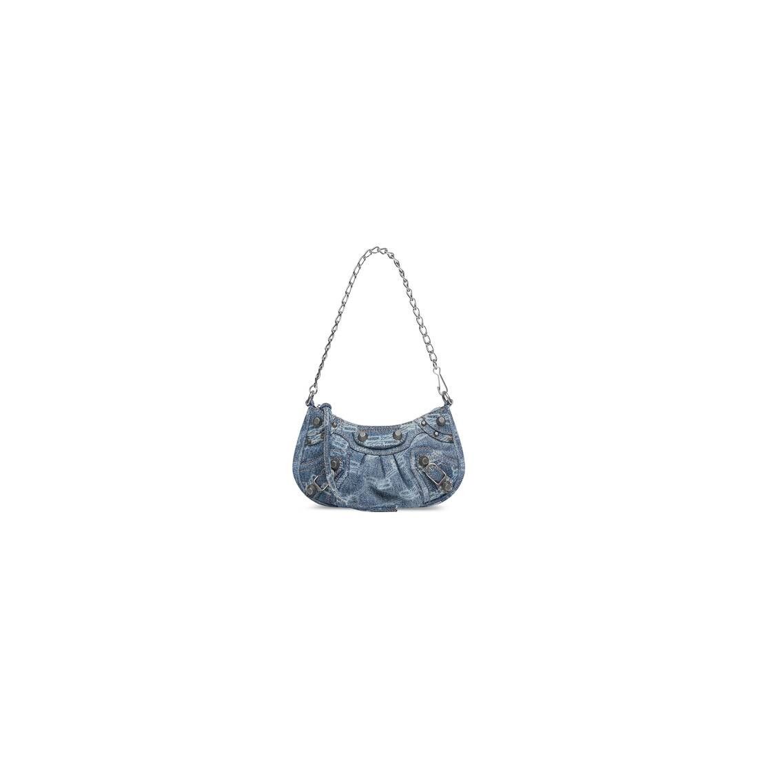 Balenciaga le cagole mini purse with chain bb monogram bleached denim blue Size ONE SIZE - 1 Thumbnail
