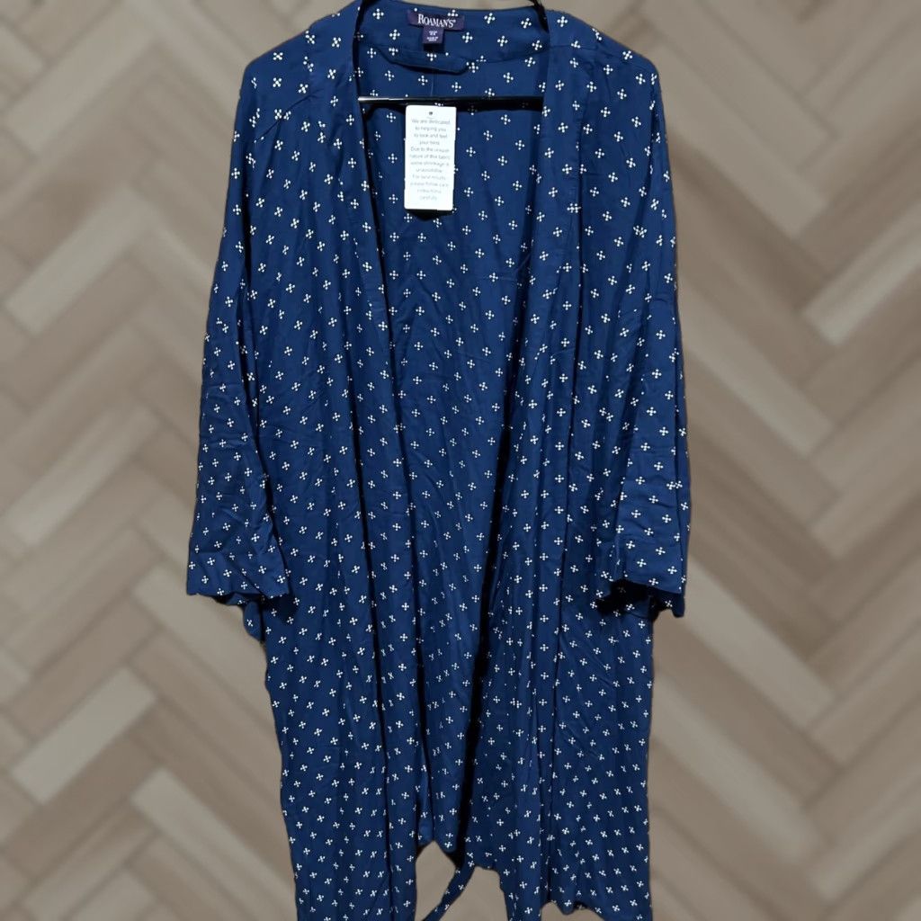 Vintage Roaman's Plus-size Wrap Dress 4X Blue Womens 3/4 Sleeve V-Neck Midi Floral Wrap Dress - Roaman's Plus Size Women Size XXL / US 16-18 / IT 52-54 - 1 Thumbnail
