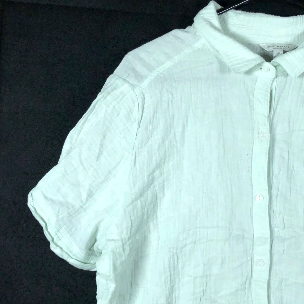 Lucky Brand Lucky Brand Women's Blouse Mint Green V-Neck Button-Down Short Sleeve Large Shirt" Size L / US 10 / IT 46 - 4 Thumbnail