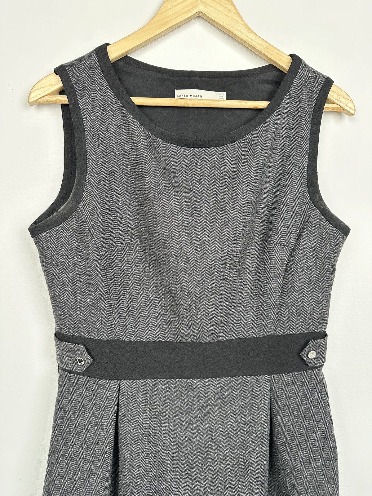 Karen Millen KAREN MILLEN Gray Herringbone Wool Blend Sheath Dress UK 12 Size M / US 6-8 / IT 42-44 - 4 Thumbnail