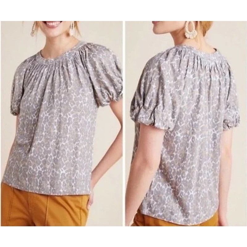 Anthropologie MAEVE BY ANTHROPOLOGIE Grey/Tan Leopard Printed Top Sz XS Size XS / US 0-2 / IT 36-38 - 1 Thumbnail