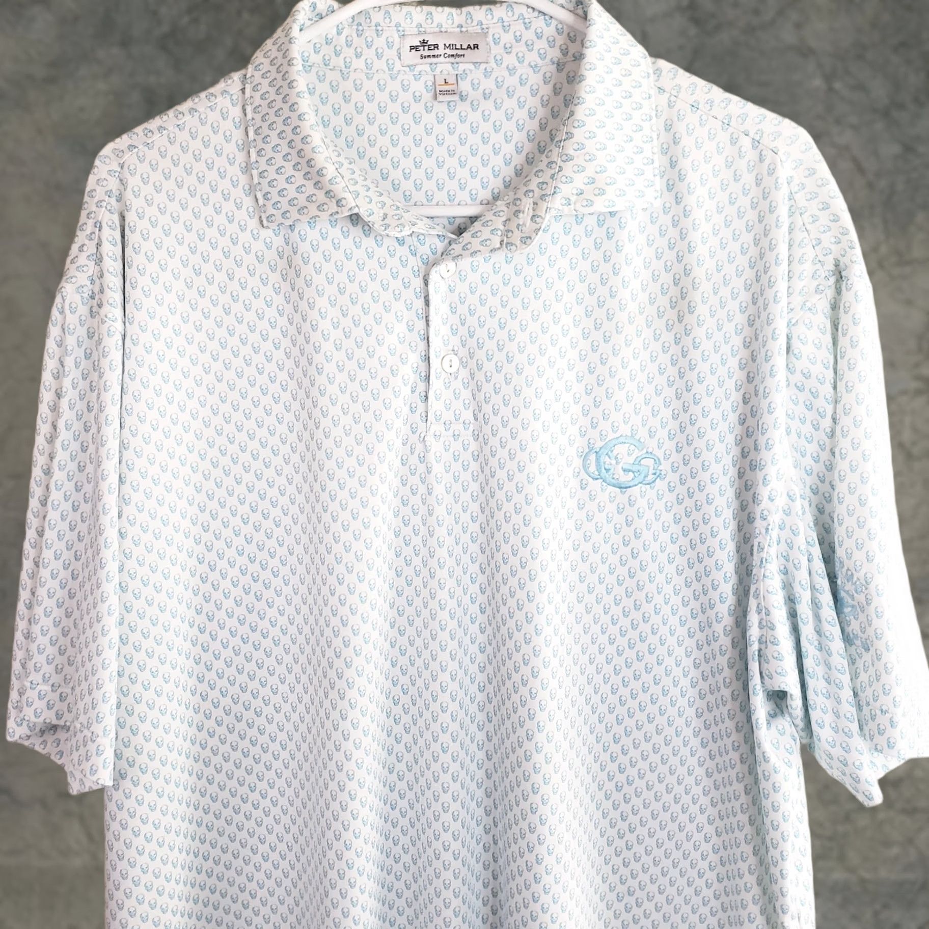 Peter Millar Peter Millar Summer Comfort Shirt Mens L White Polo Stretch Skull Geometric Pattern Golf Tee Size US L / EU 52-54 / 3 - 1 Thumbnail