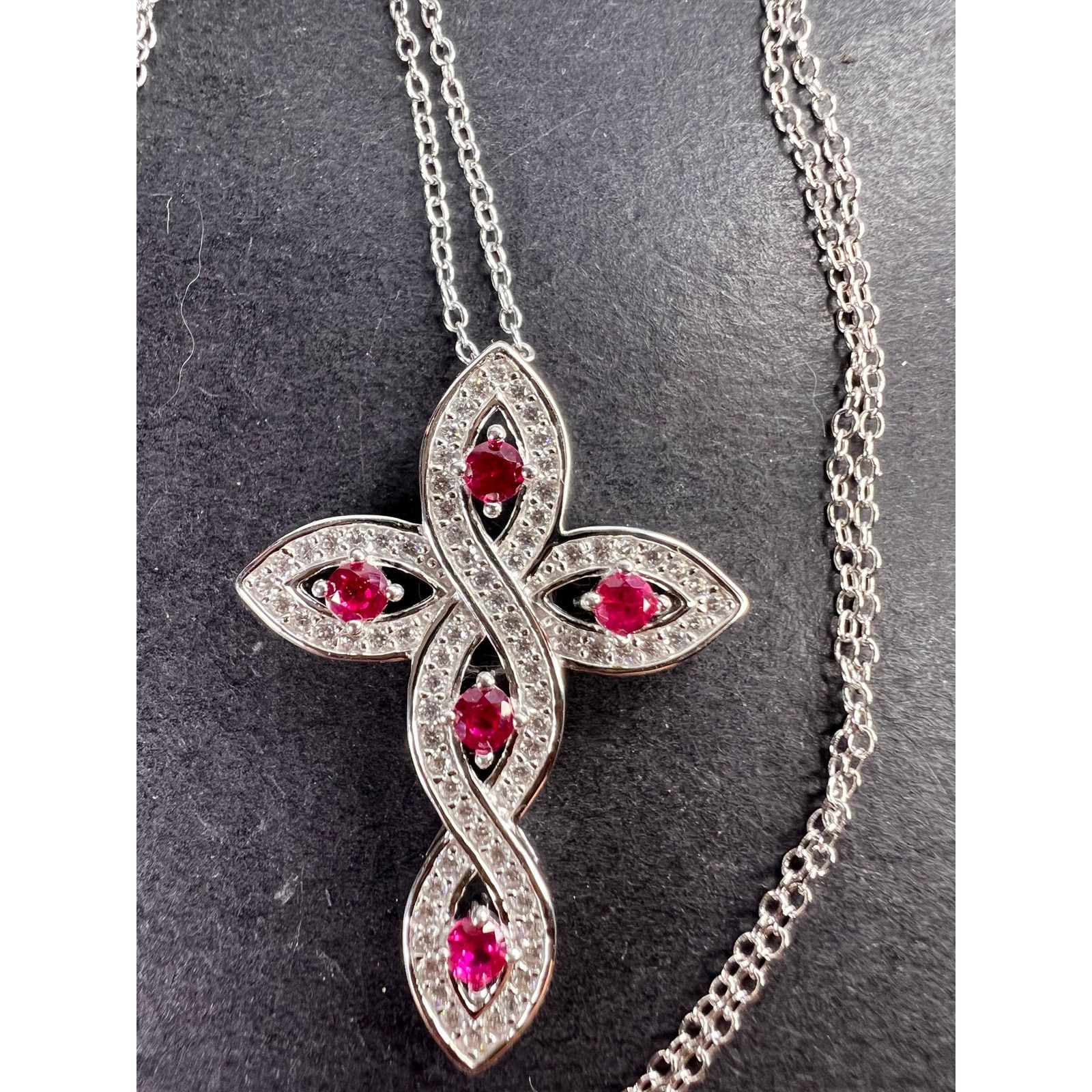 Other Lab ruby cross pendant necklace in rhodium over sterling Size ONE SIZE - 3 Thumbnail