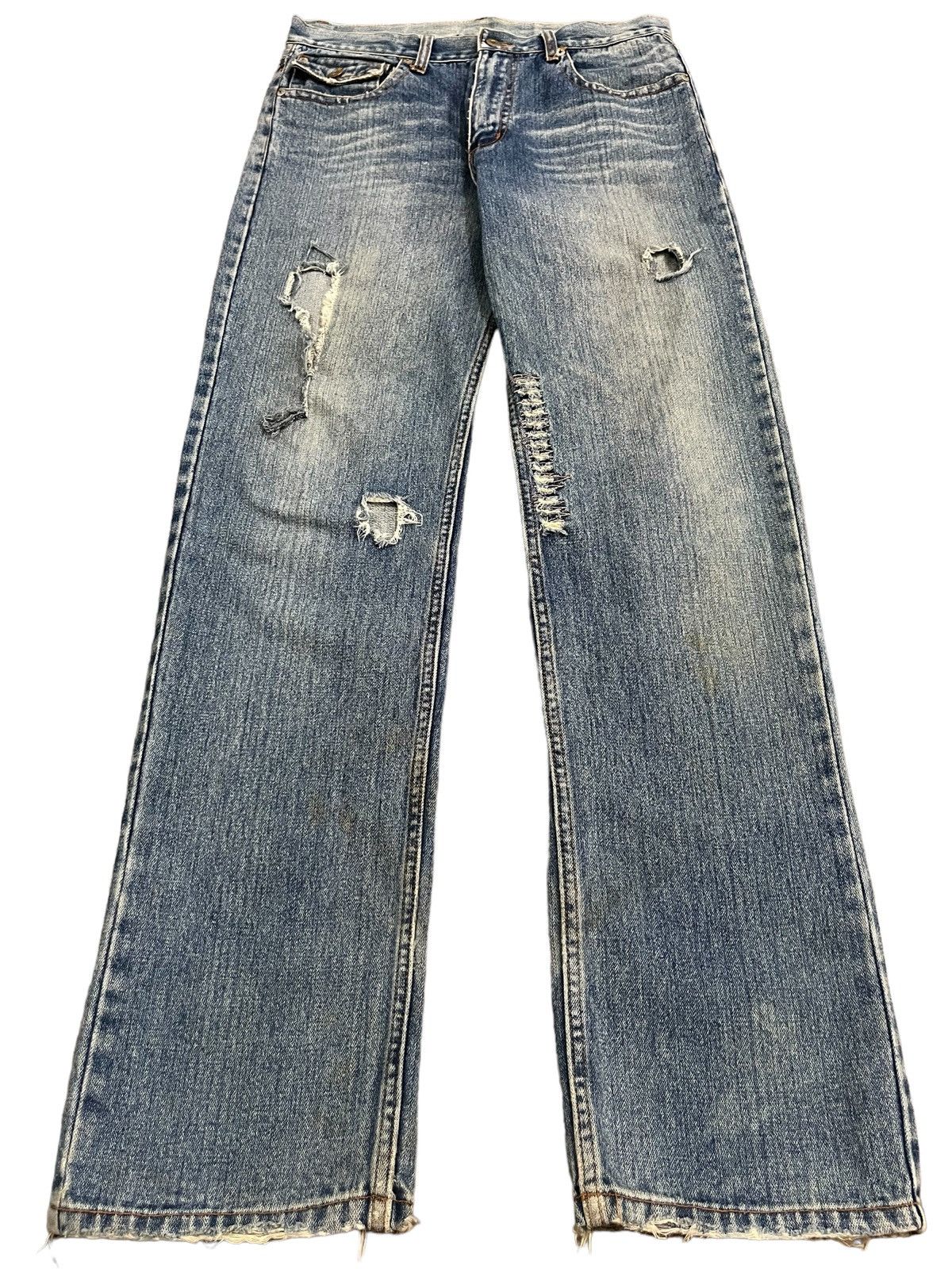 14th Addiction Vintage Japanese Brand Blue Wash Distress Straight Cut Jeans Size US 32 / EU 48 - 1 Thumbnail