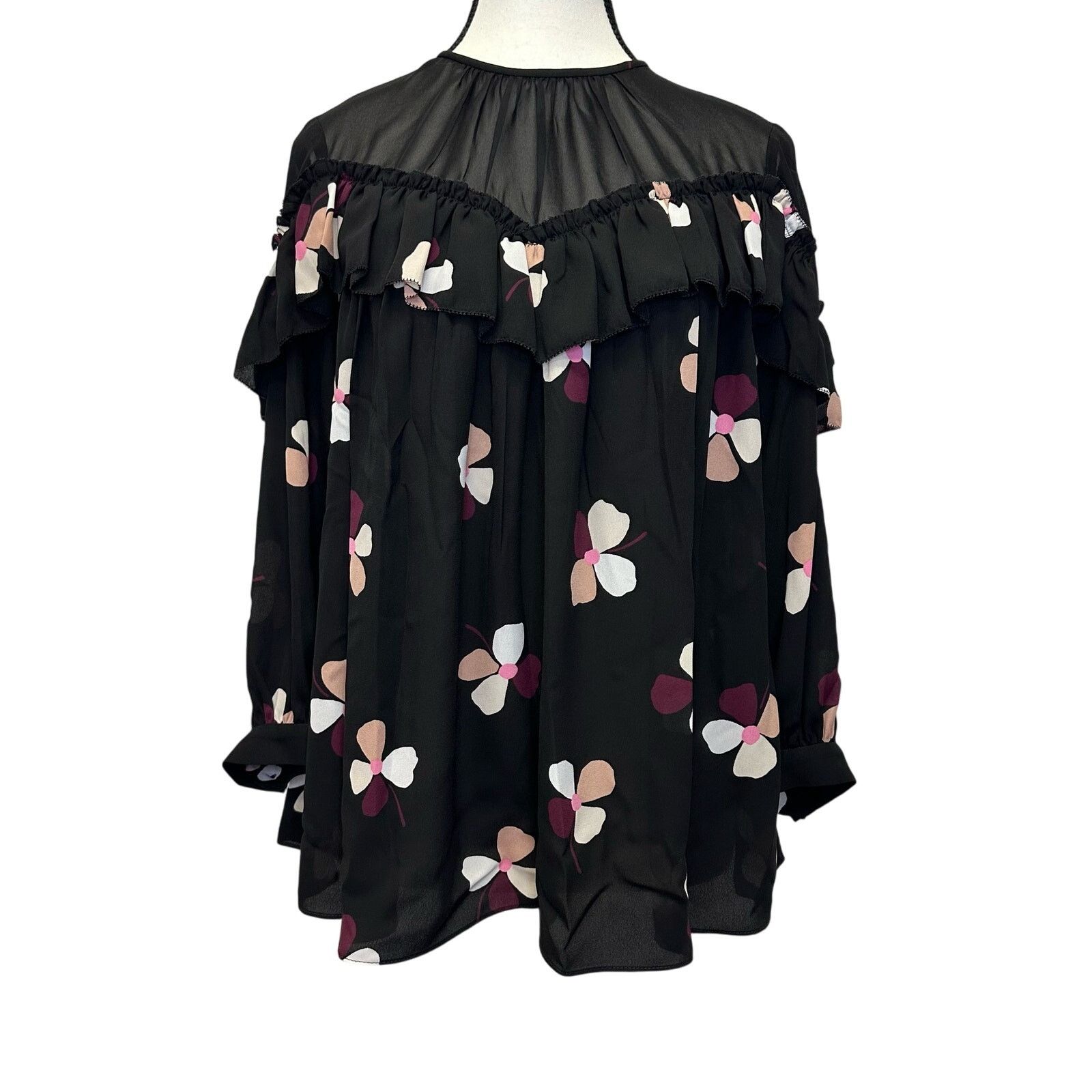 Kate Spade Kate Spade New York Floral Ruffle Sheer Blouse XS Size XS / US 0-2 / IT 36-38 - 2 Thumbnail