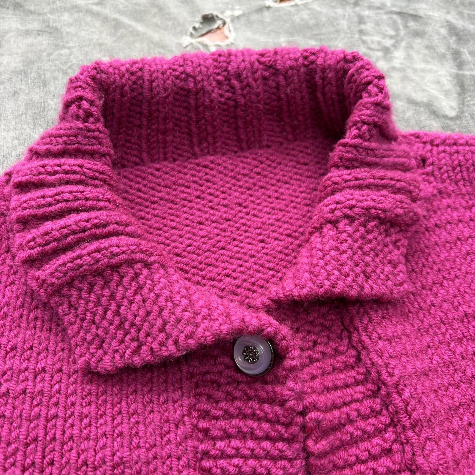 Vintage Vintage 90s Hot Pink Chunky Knit Cottage Sweater Cardigan Size L / US 10 / IT 46 - 2 Thumbnail