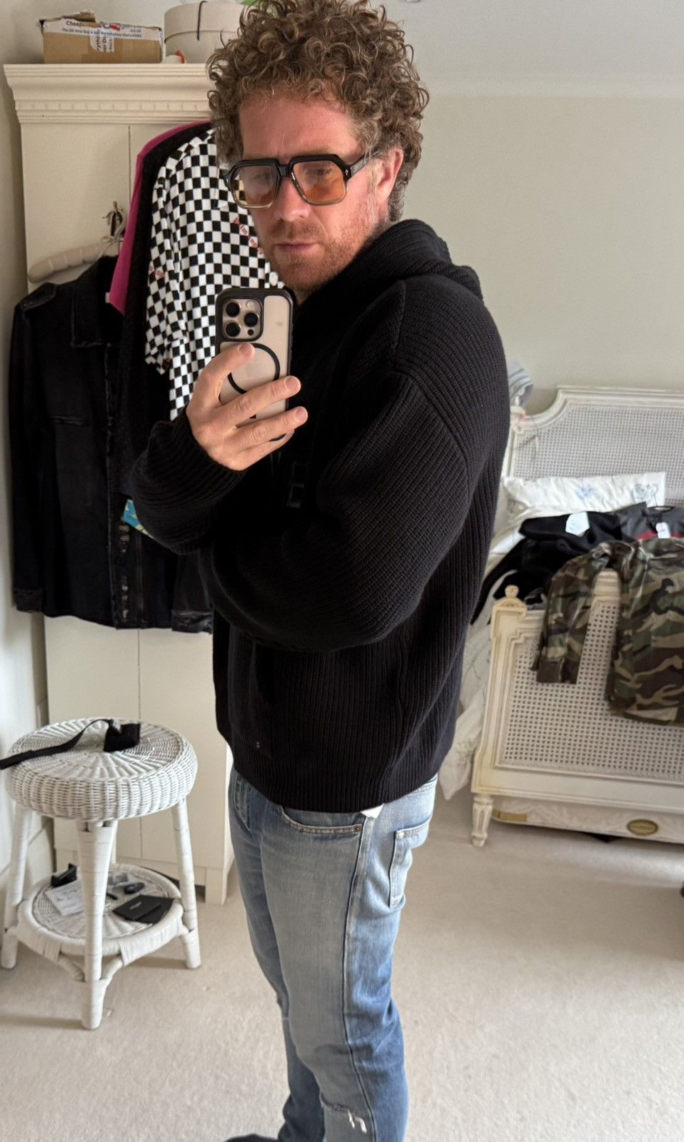 Celine $2k Celine hoodie sweater leather logo black wool Hedi S M Size US S / EU 44-46 / 1 - 11 Thumbnail