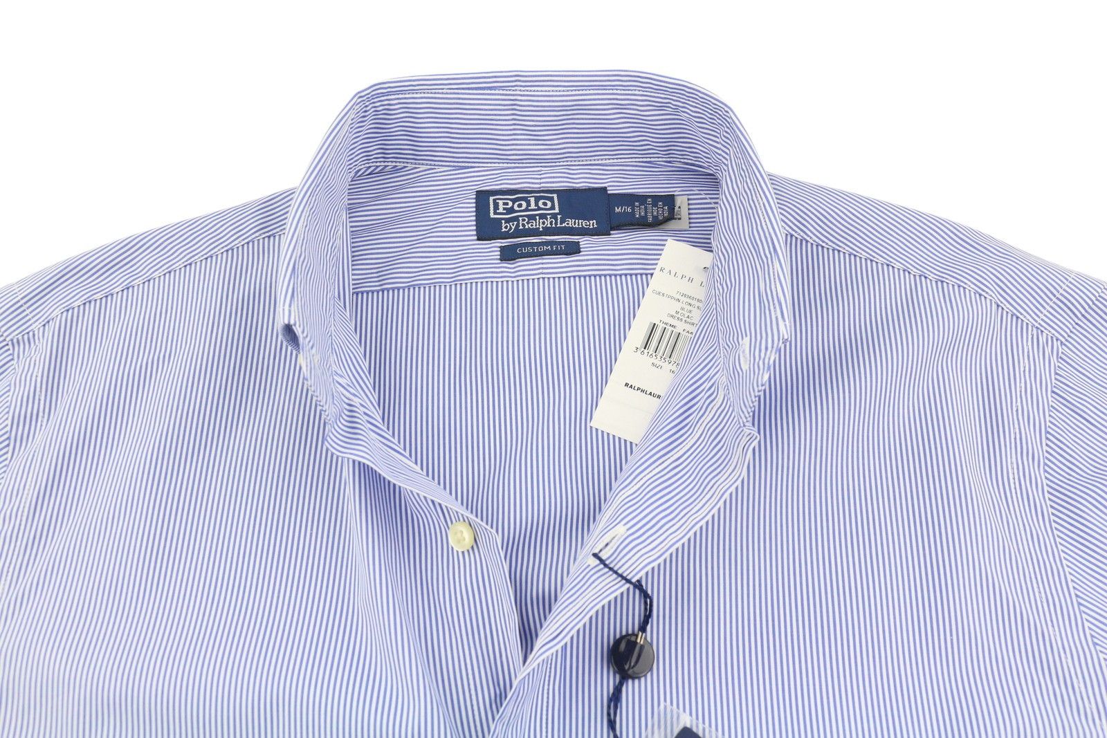 Ralph Lauren M Blue Striped Custom Fit Cutaway Logo Shirt 87013 Size US M / EU 48-50 / 2 - 4 Thumbnail