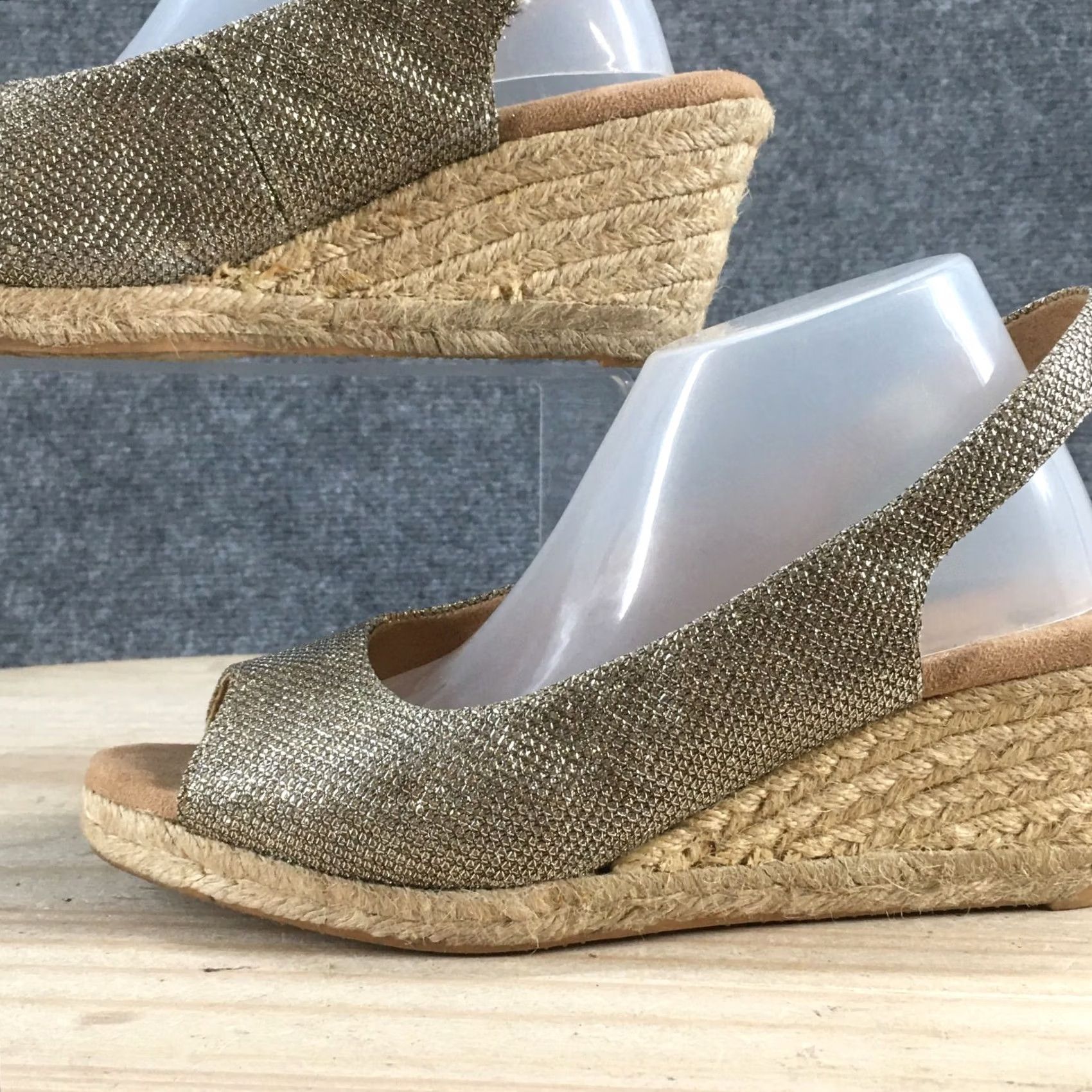 Vintage White Mountain Sandals Womens 6.5 M Social Peep Toe Espadrille Slingback Gold Size US 7 / IT 37 - 3 Thumbnail
